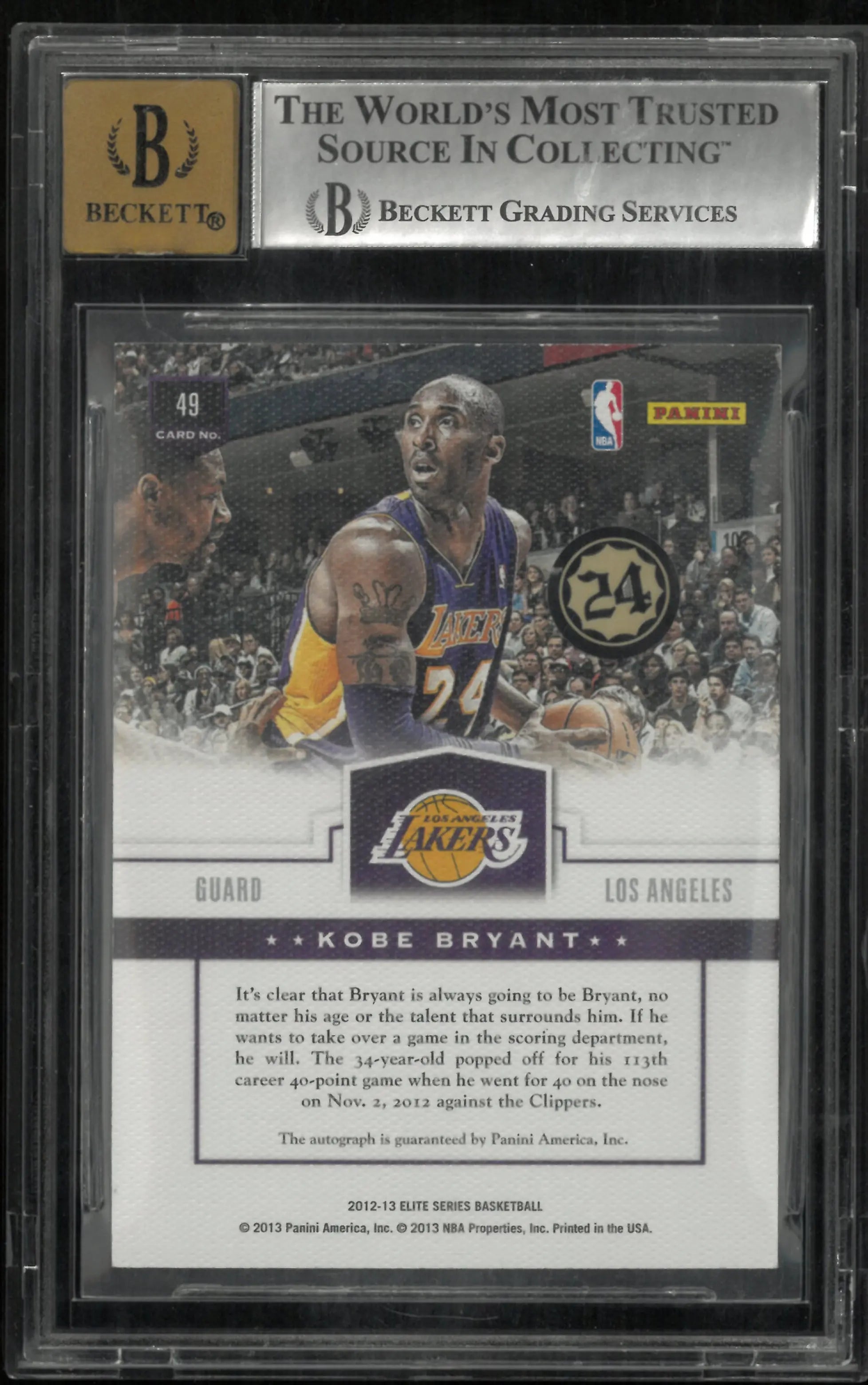 2012 Elite Series Court Kings Autographs Auto Kobe Bryant /99 BGS 9 Auto 10 