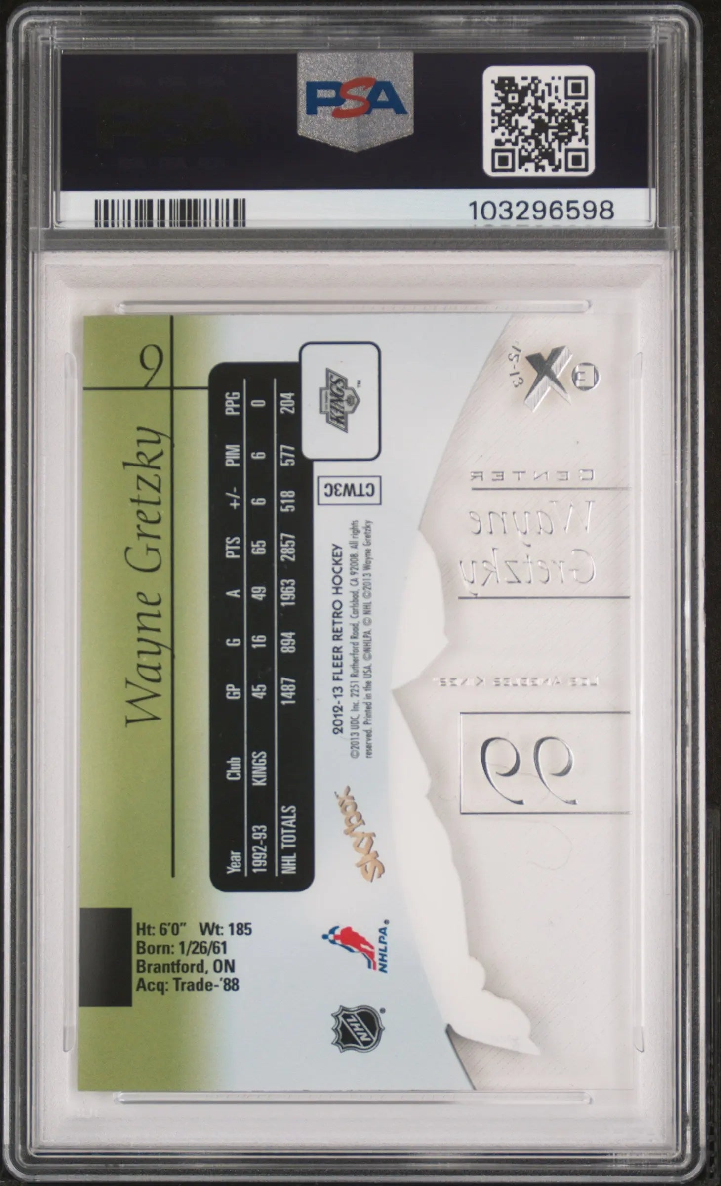 2012 Fleer Retro EX 2001 Wayne Gretzky #9 PSA 9 