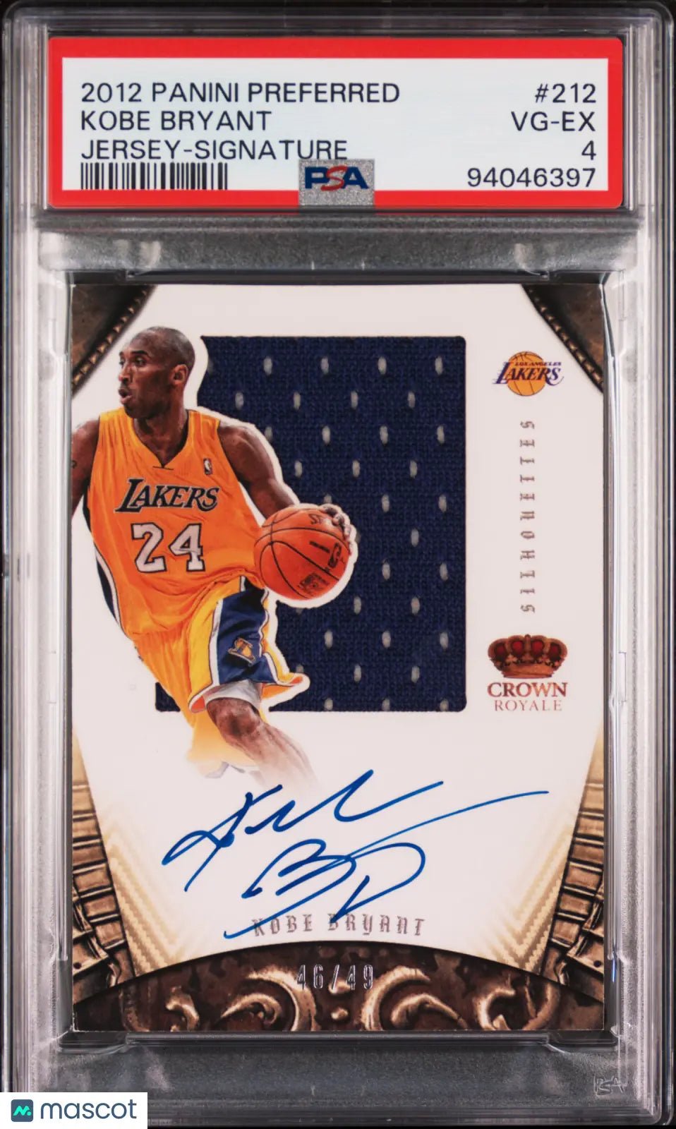 2012 Panini Preferred Crown Royale Kobe Bryant Jersey Signature Auto /49 PSA 4 