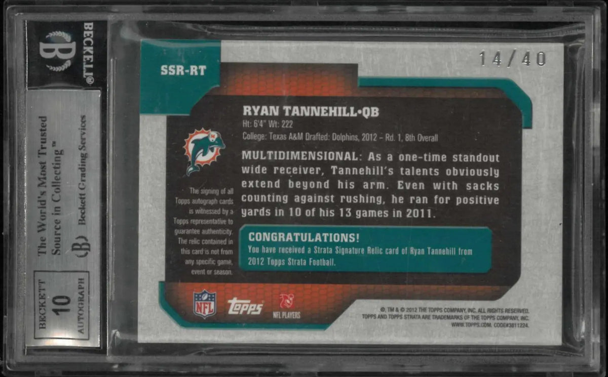 2012 Topps Strata Rookie Autograph Patch Ryan Tannehill Auto /40 RC BGS 9 