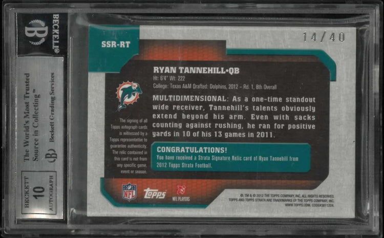 2012 Topps Strata Rookie Autograph Patch Ryan Tannehill Auto /40 RC BGS 9 