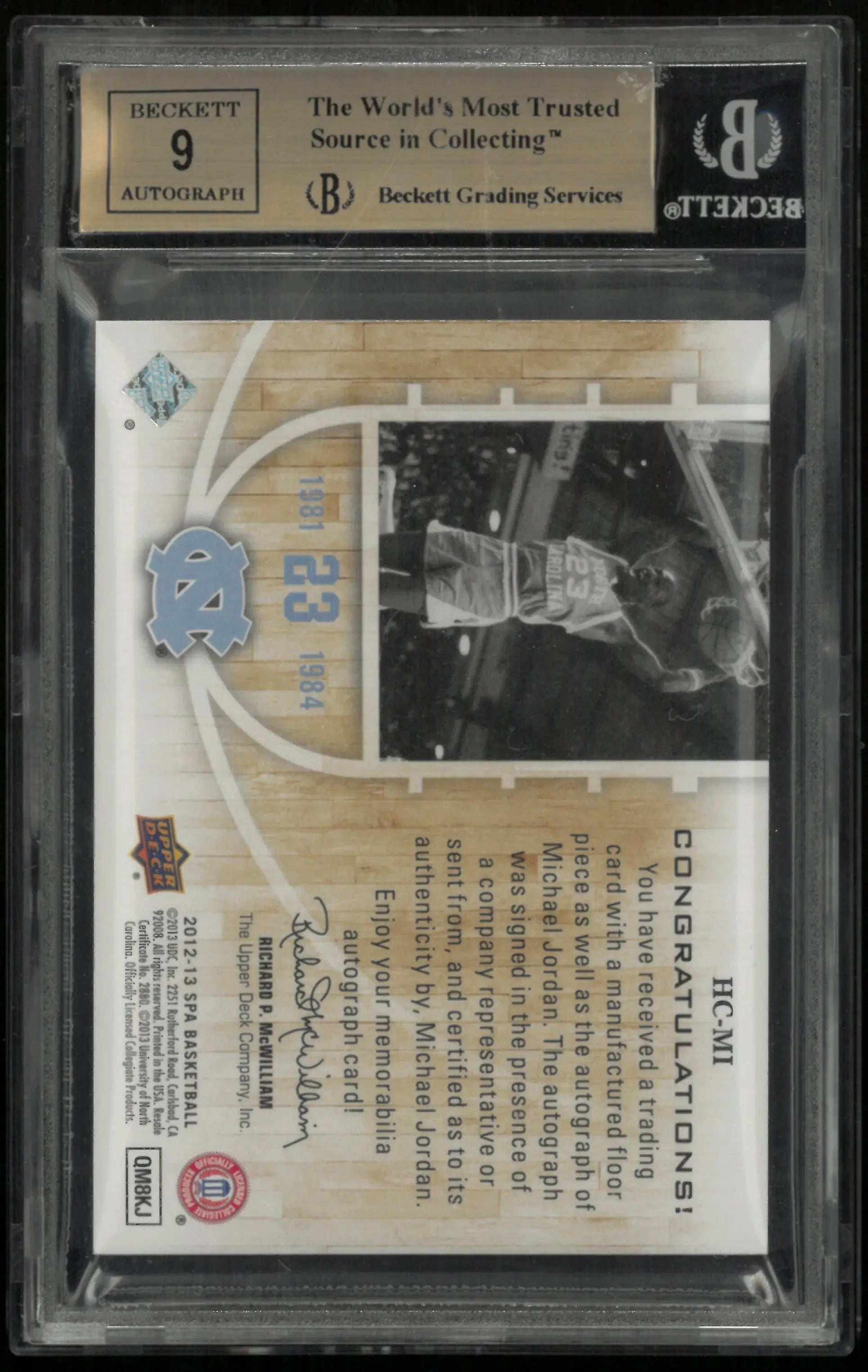 2012 UD SP Authentic Home Court Signatures Auto Michael Jordan BGS 9.5 Auto 9 