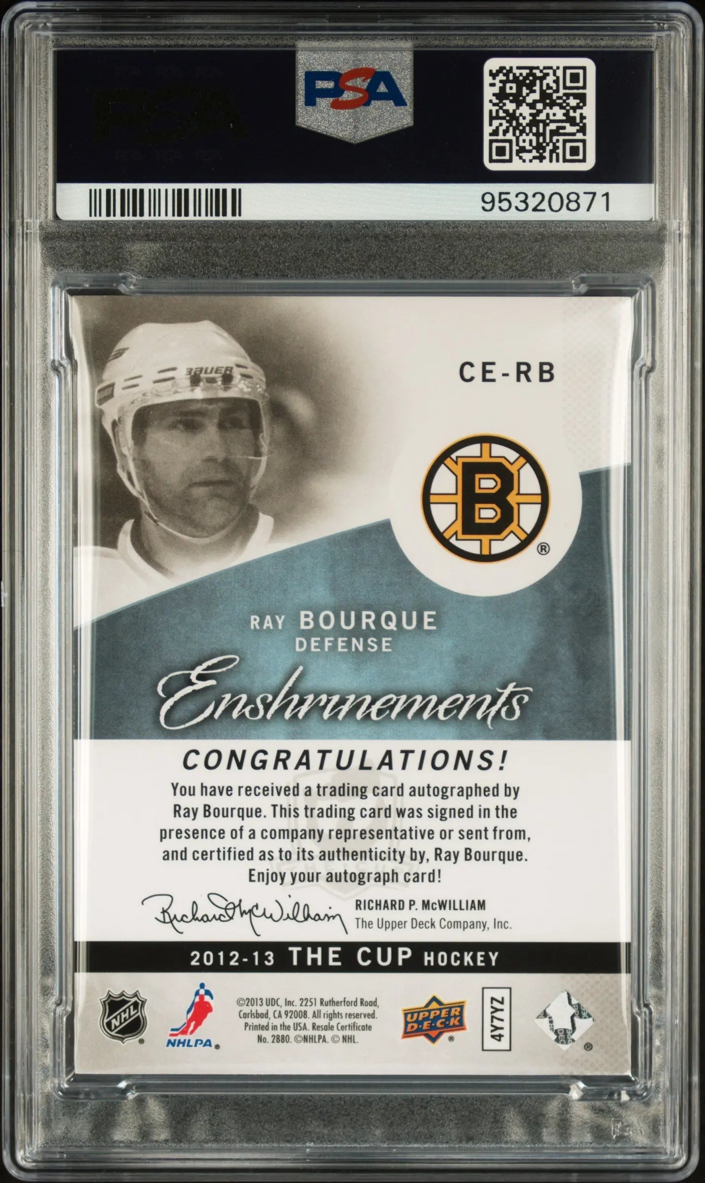 2012 Upper Deck The Cup Enshrinement Ray Bourque #CE-RB 49/50 PSA 8 