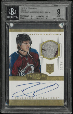 2013-14 Panini Dominion Gold Nathan MacKinnon RC Jersey Patch Auto BGS 9 /25 