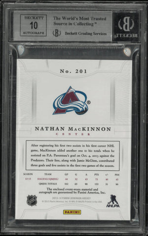 2013-14 Panini Dominion Gold Nathan MacKinnon RC Jersey Patch Auto BGS 9 /25 