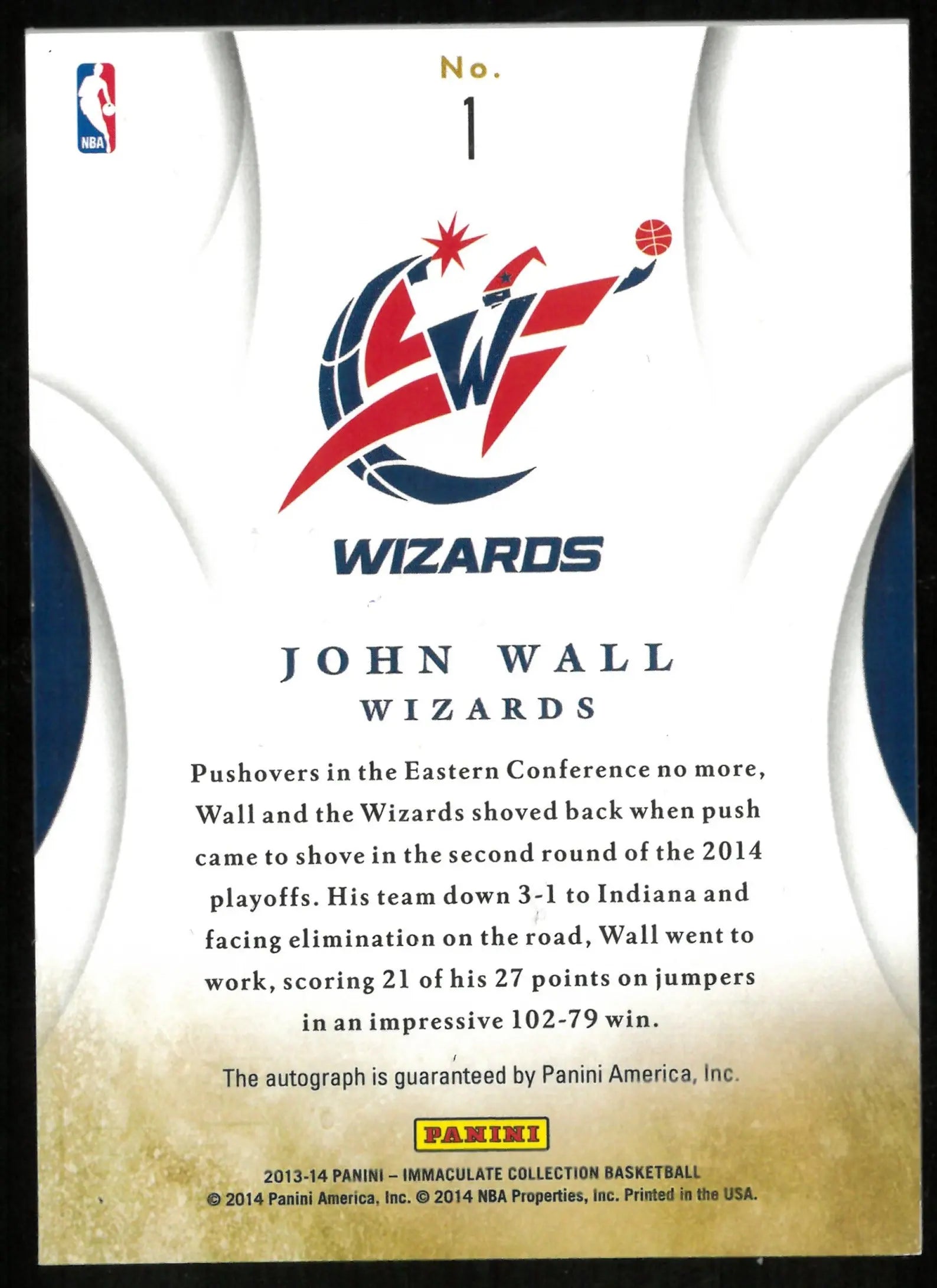 2013-14 Panini Immaculate John Wall Auto 1/60 