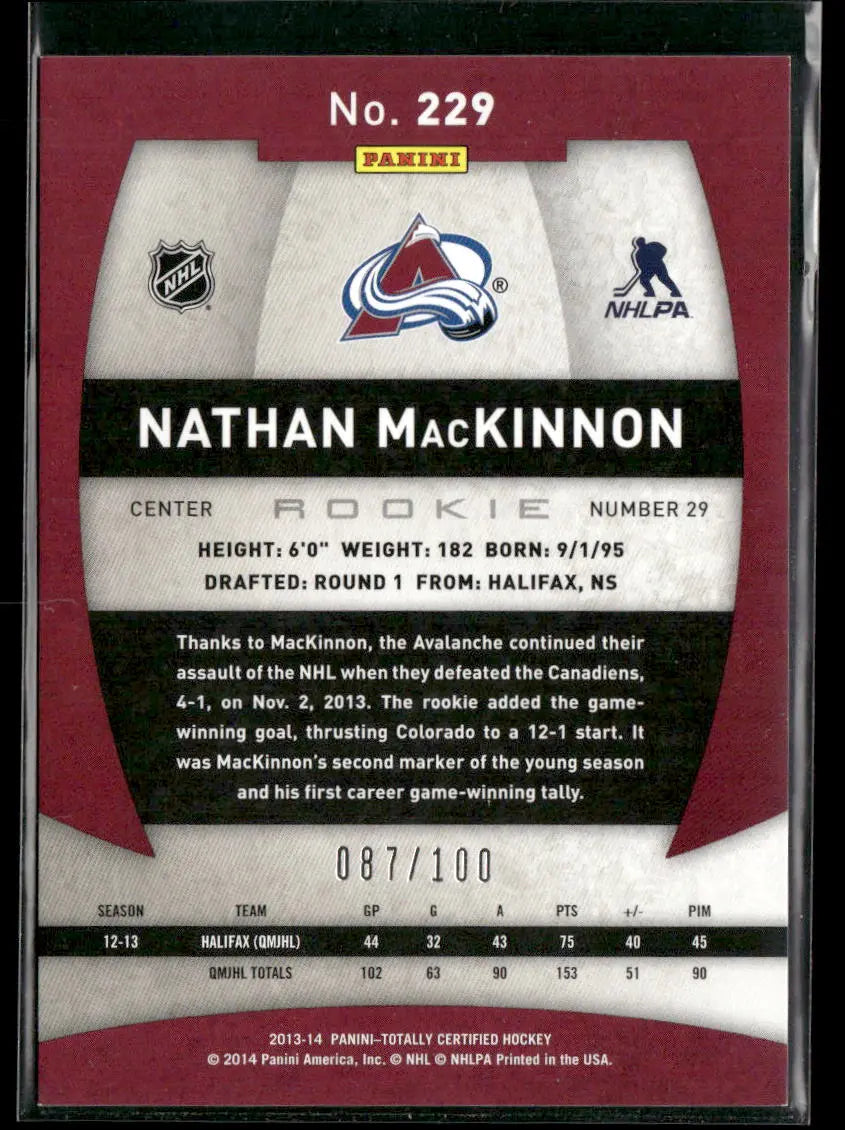 2013-14 Panini Totally Certified Red Rookie Nathan MacKinnon /100 