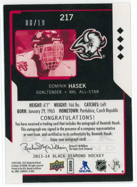 2013-14 Upper Deck Black Diamond Autograph Dominik Hasek Auto Green /10 