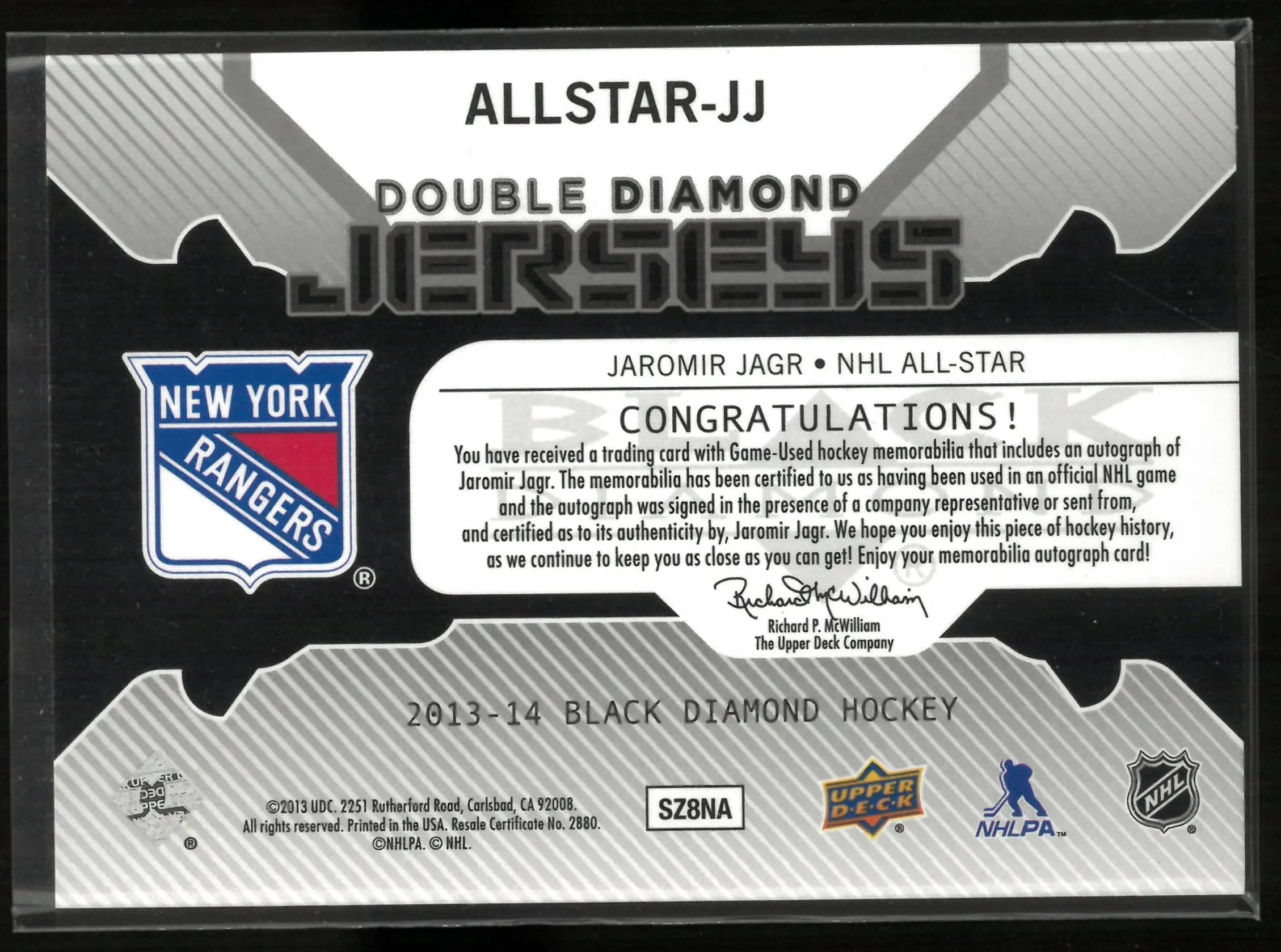 2013-14 Upper Deck Black Diamond Double Diamond Patch Autograph Jaromir Jagr /5 