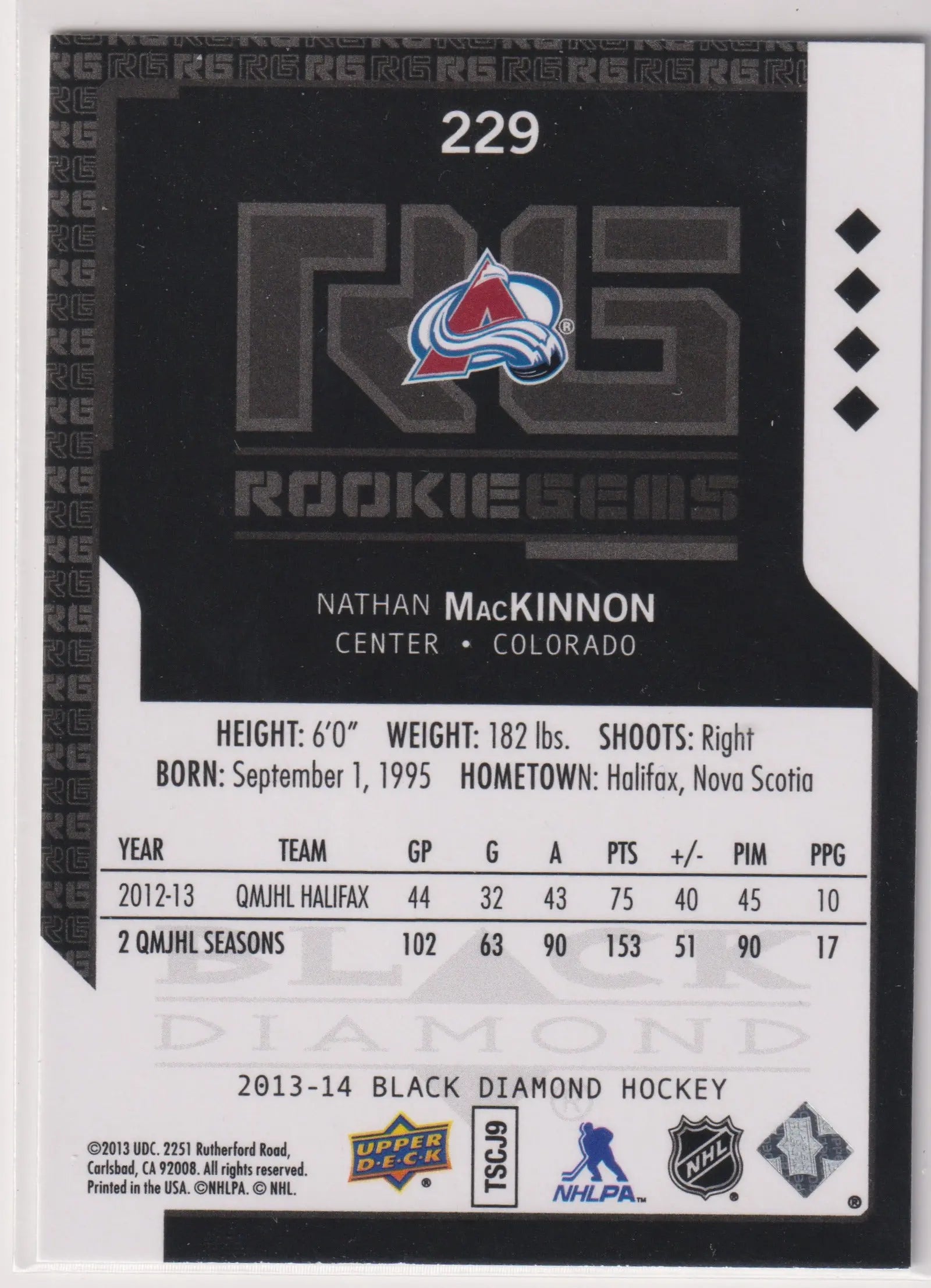 2013-14 Upper Deck Black Diamond Rookie Gems Nathan MacKinnon RC 