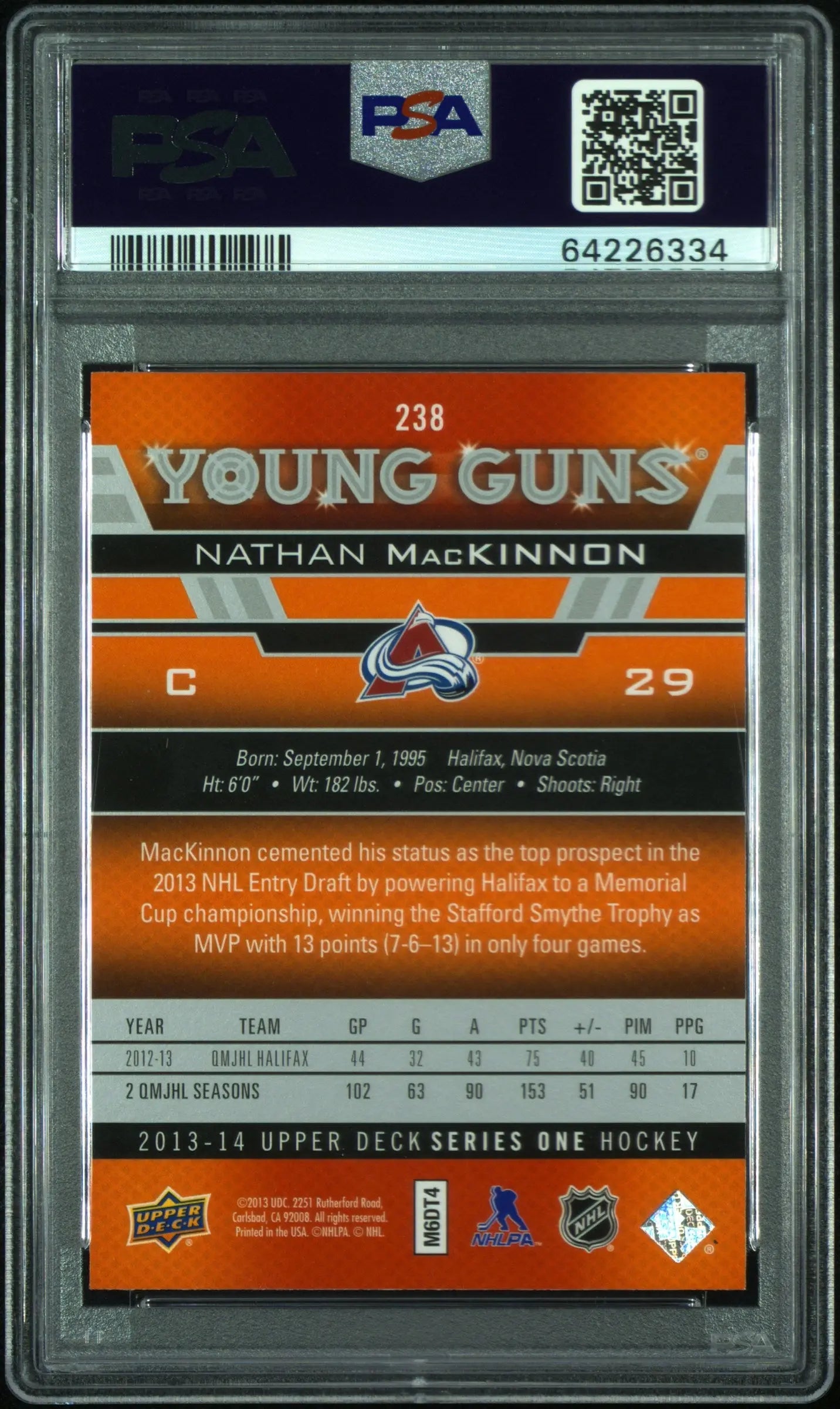 2013-14 Upper Deck Series One Nathan MacKinnon Young Guns RC Rookie PSA 10 