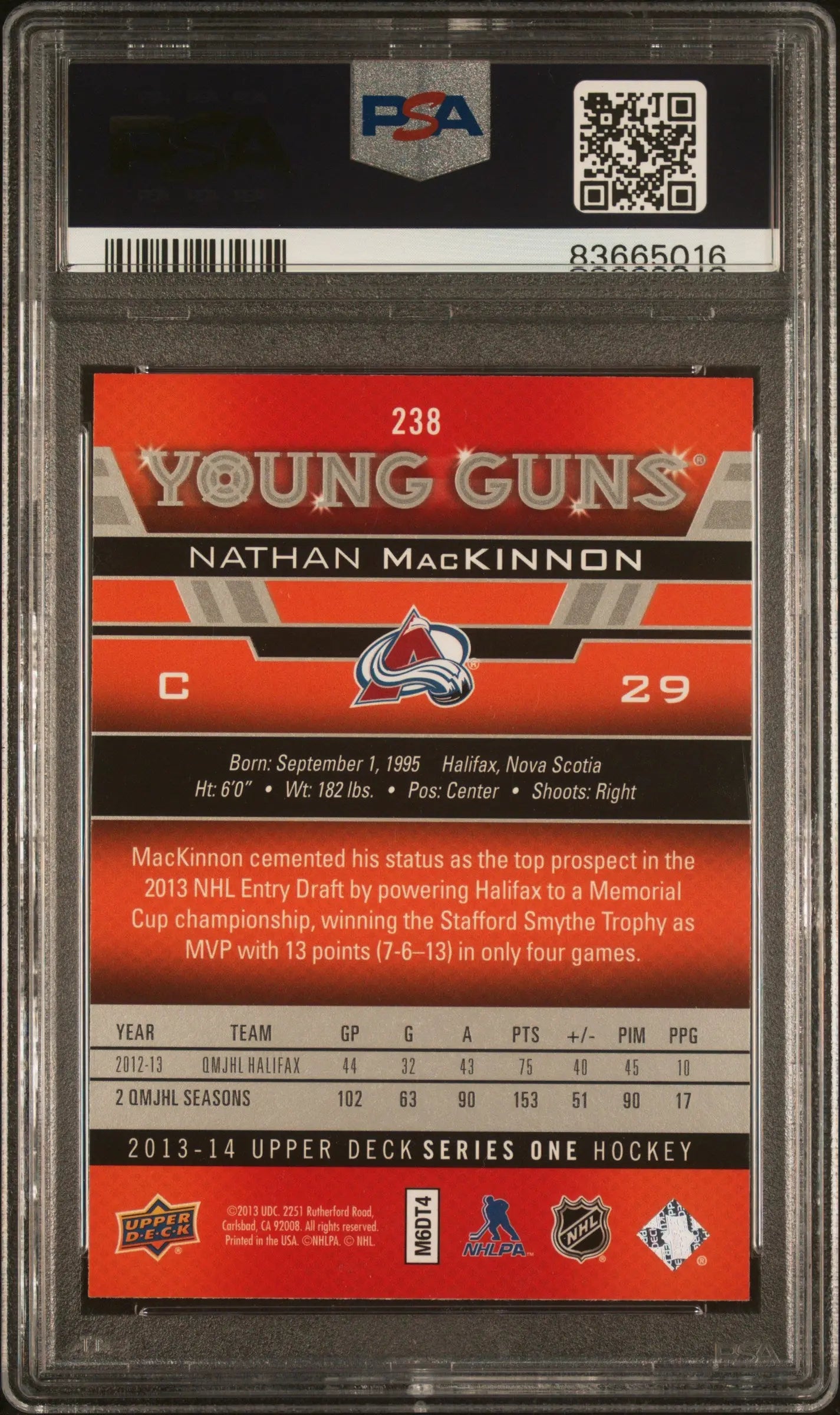 2013-14 Upper Deck Series One Nathan MacKinnon Young Guns RC Rookie PSA 10 