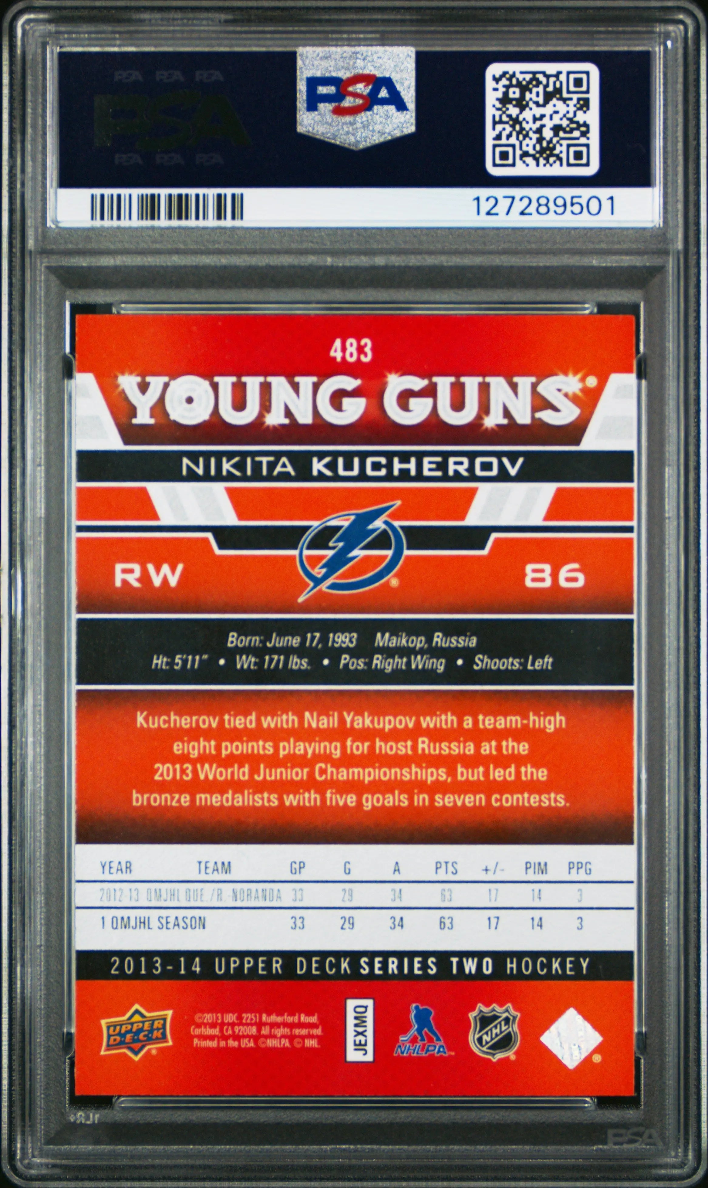 2013-14 Upper Deck Series Two Nikita Kucherov Young Guns RC Rookie #483 PSA 10 
