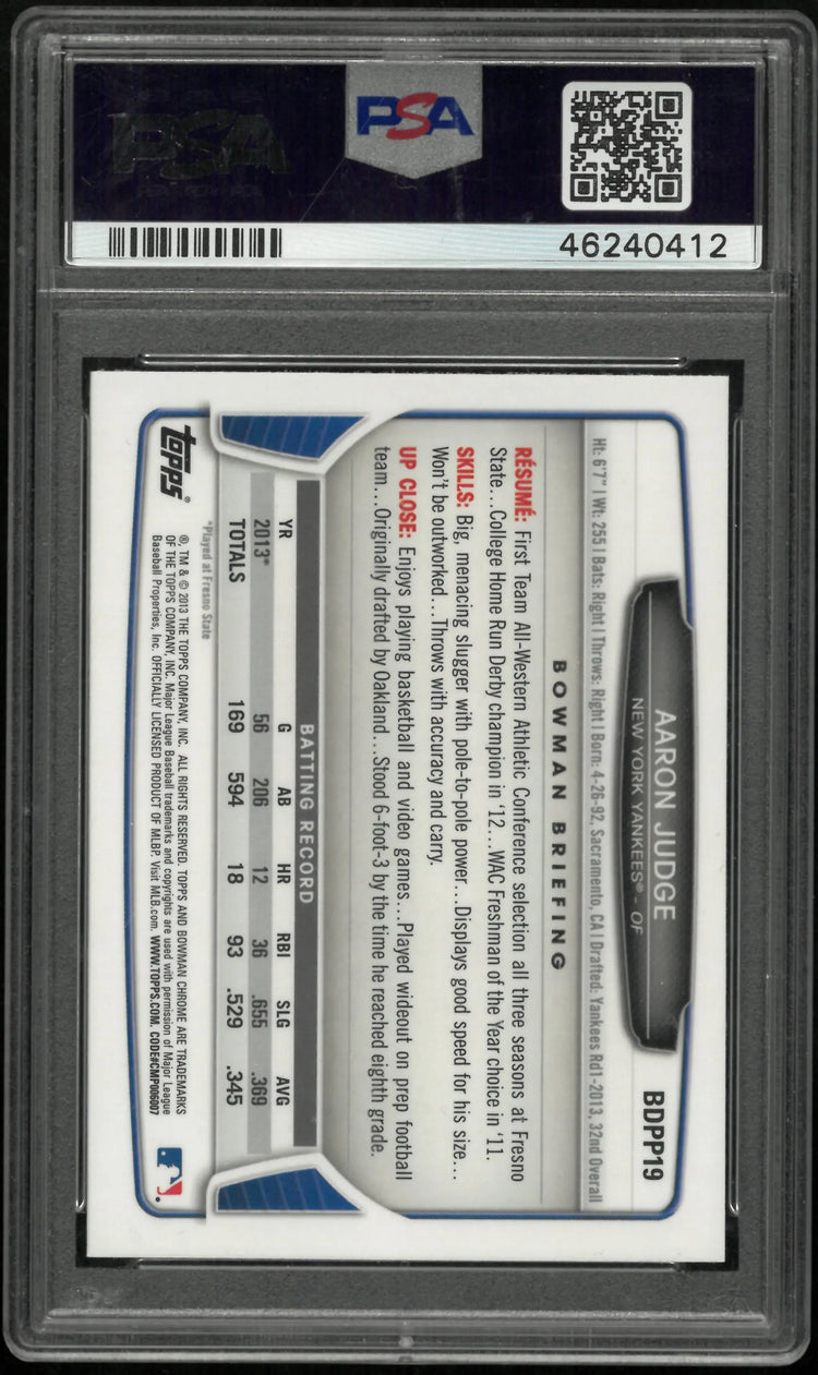 2013 Bowman Chrome Draft Picks & Prospects Aaron Judge RC Rookie PSA 10 