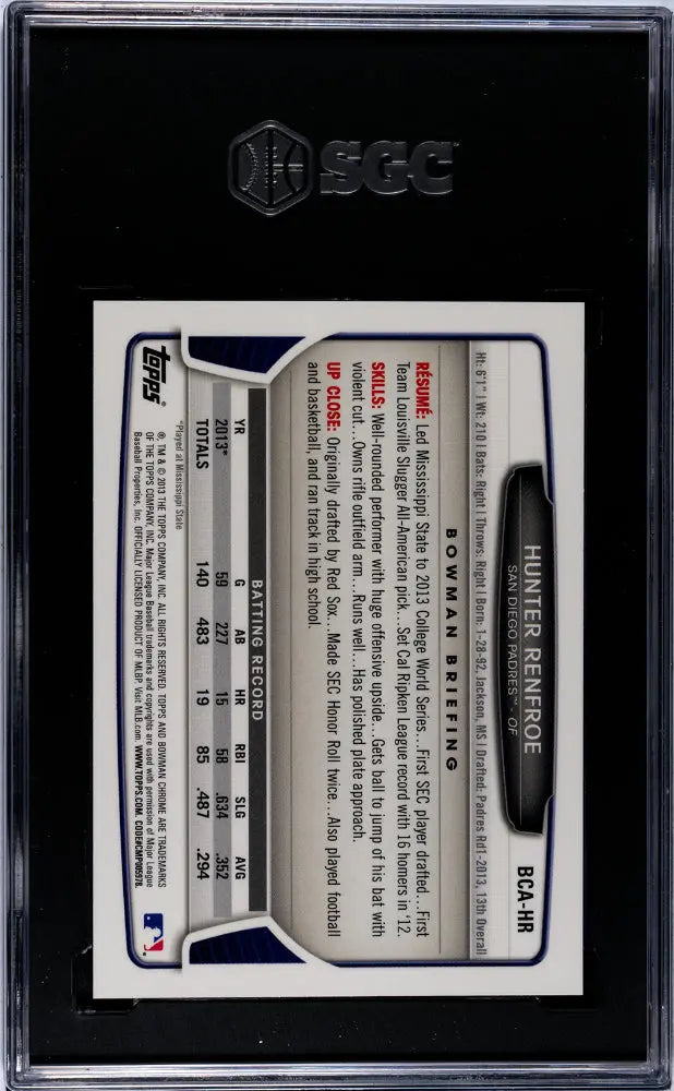 2013 Bowman Chrome Hunter Renfroe Autograph #BCA-HR SGC 9.5 