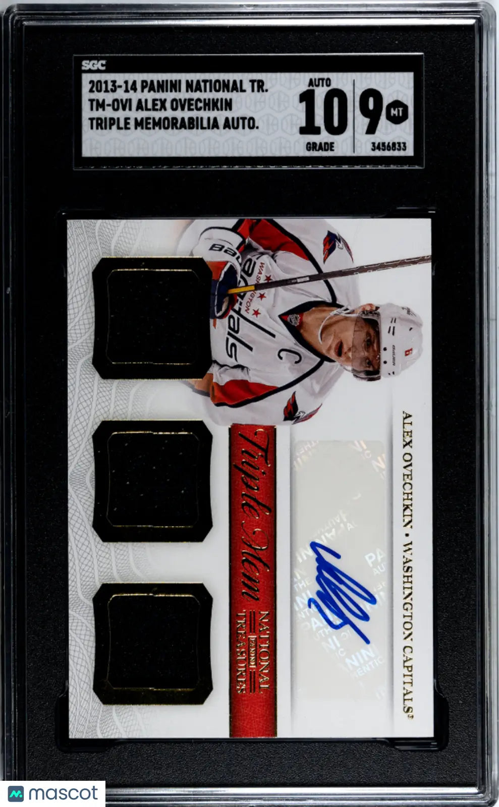 2013 National Treasures Alex Ovechkin Triple Patch Auto Autograph SGC 9 Auto 10 