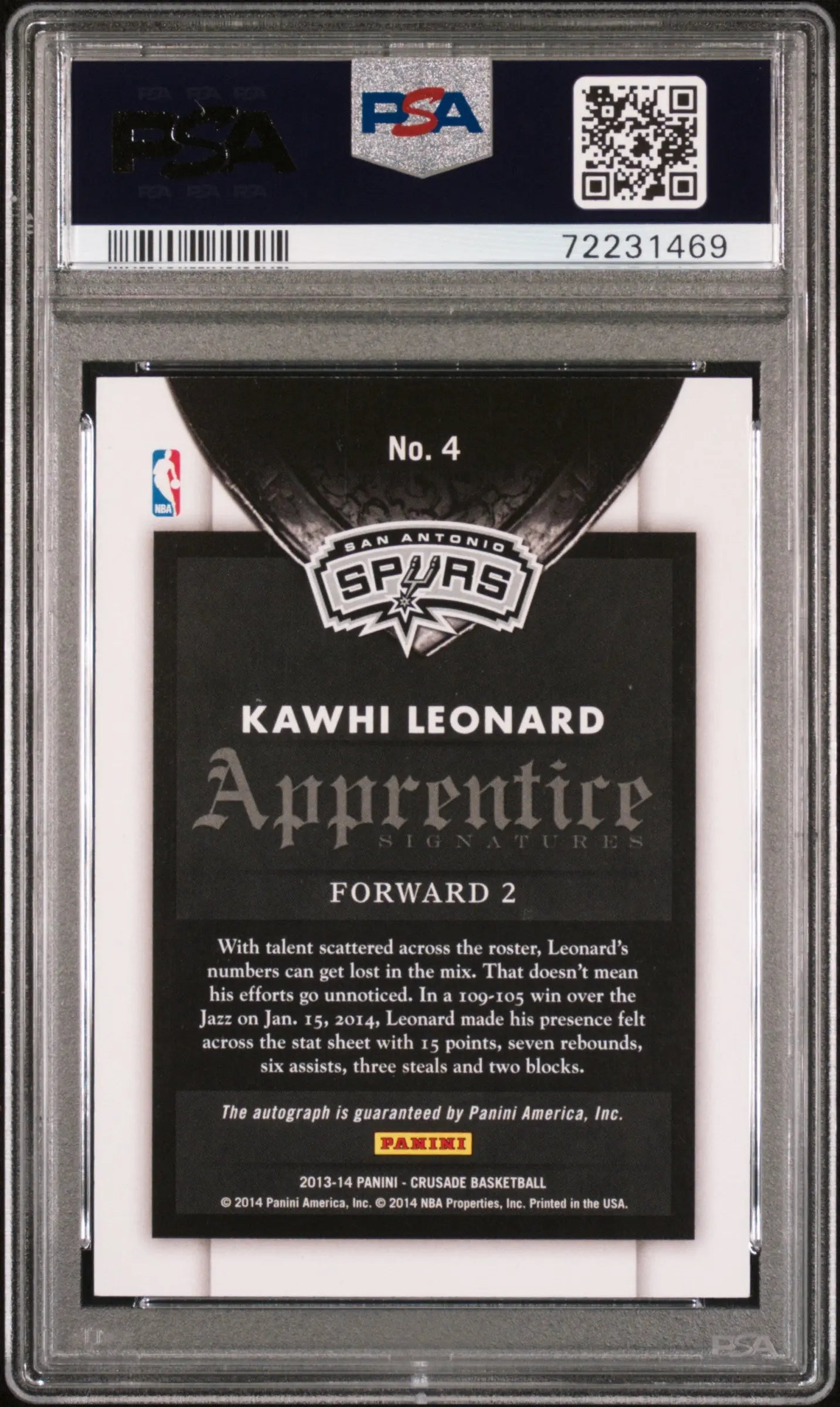 2013 Panini Crusade Apprentice Signatures Autograph Kawhi Leonard Auto PSA 9 