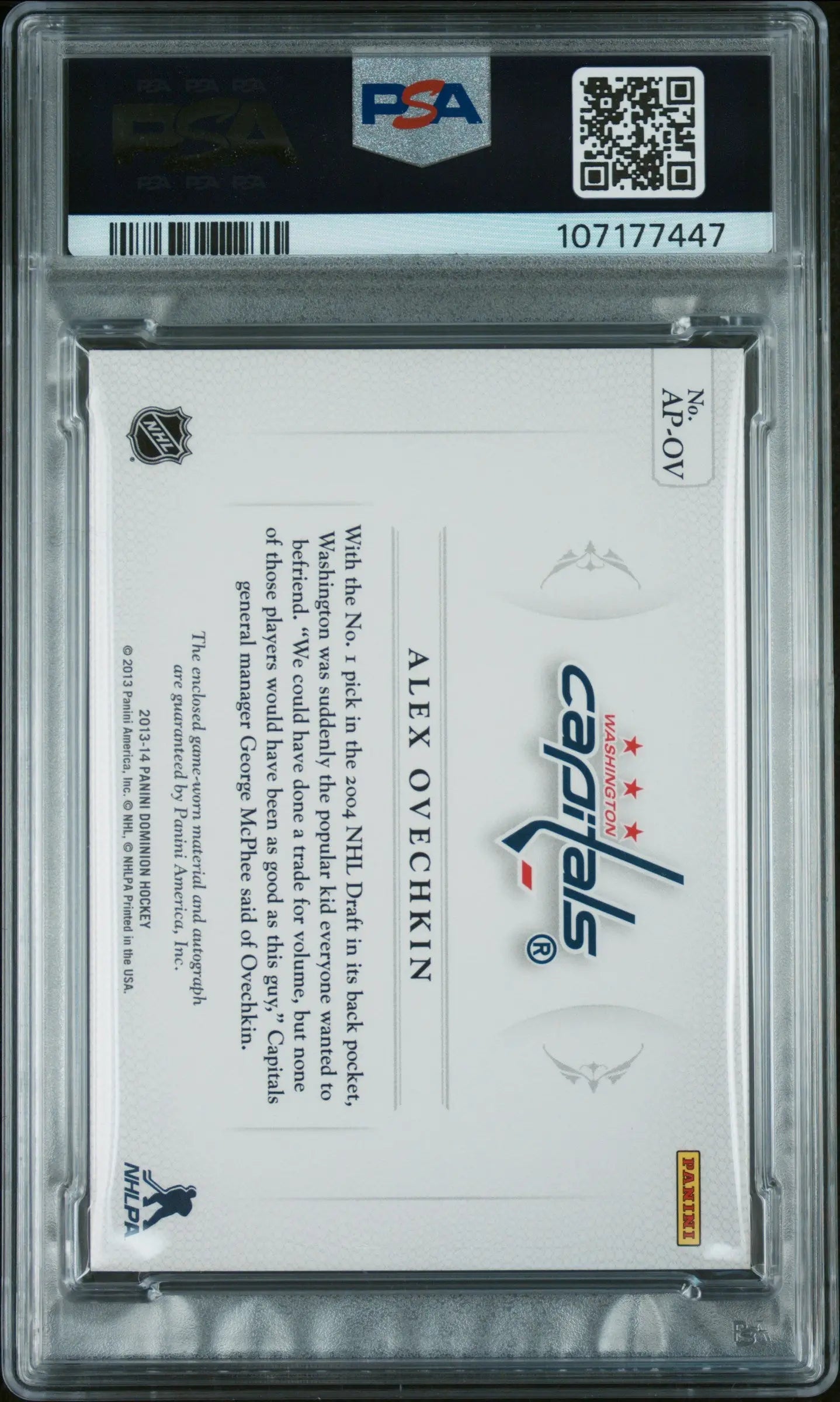 2013 Panini Dominion Autograph Auto Patches Alex Ovechkin /51 PSA Authentic 