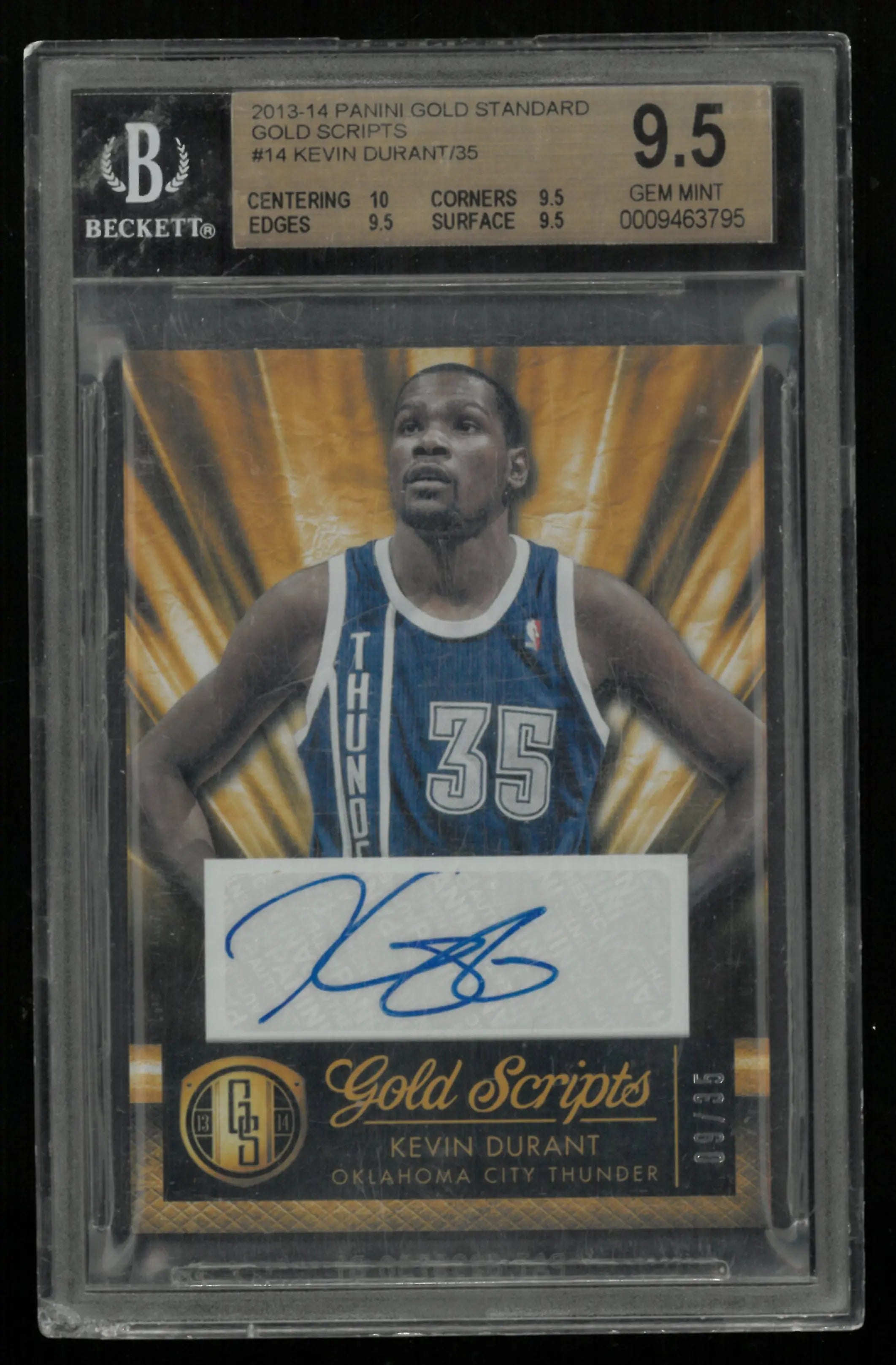 2013 Panini Gold Standard Gold Scripts Kevin Durant 35 EXCH /35 BGS 9.5 Auto 9 