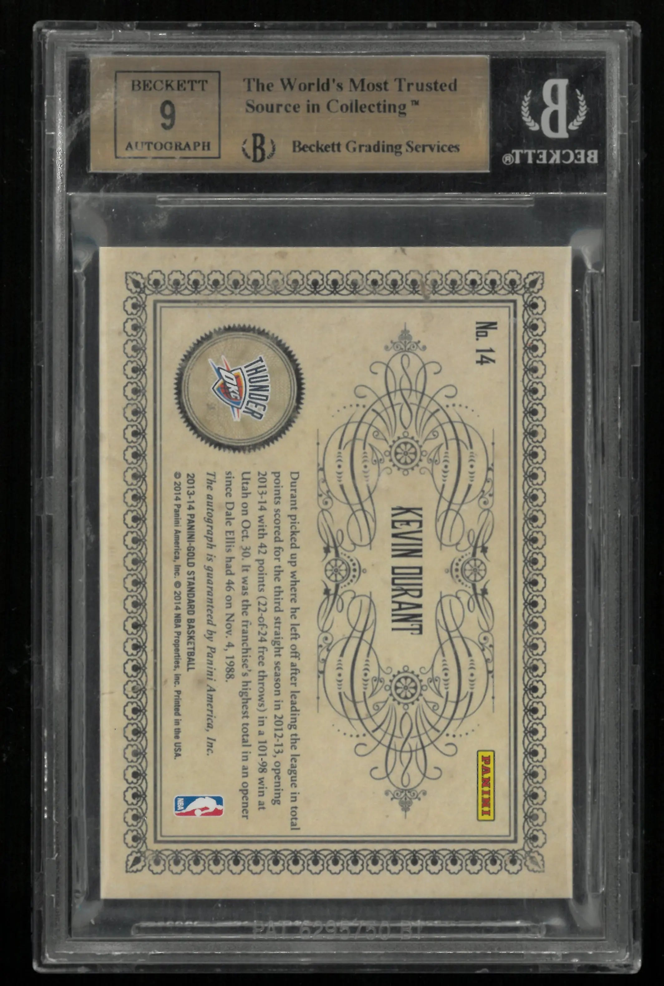 2013 Panini Gold Standard Gold Scripts Kevin Durant 35 EXCH /35 BGS 9.5 Auto 9 