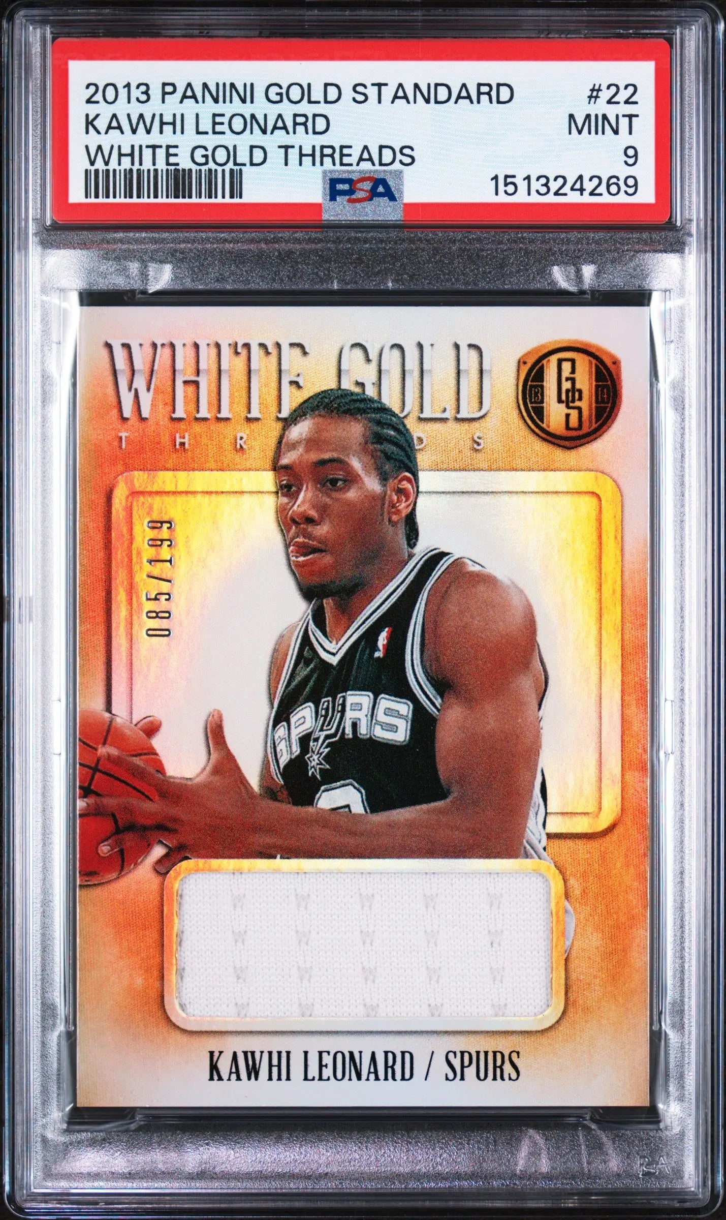 2013 Panini Gold Standard White Gold Threads Patch Kawhi Leonard #22 /199 PSA 9 