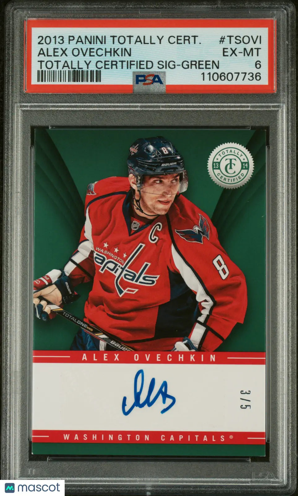 2013 Panini Totally Certified Signatures Auto Alex Ovechkin Green PSA 6 /5 