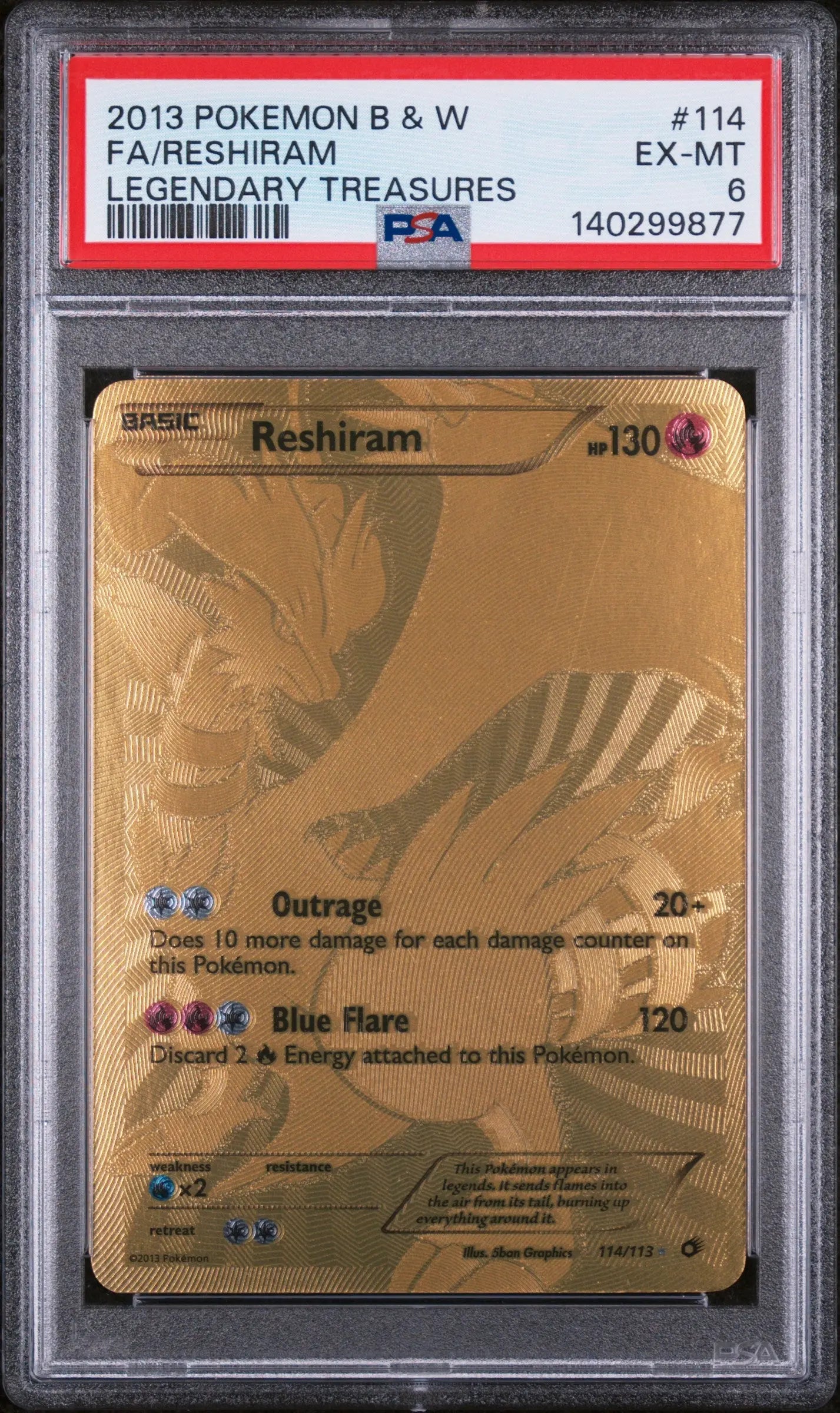 2013 Pokemon Black & White Legendary Treasures 114/113 Reshiram PSA 6 