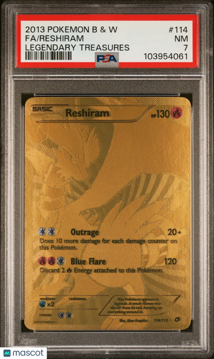 2013 Pokemon Black & White Legendary Treasures Reshiram Fa PSA 7 114/113 