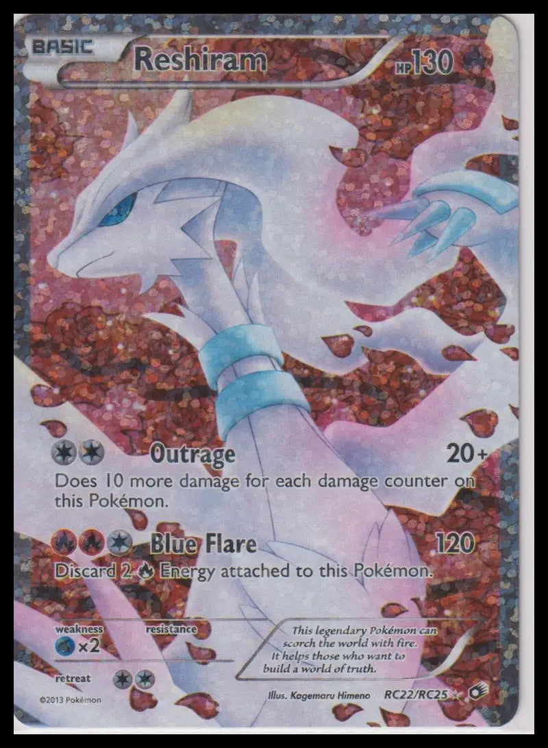2013 Pokemon Legendary Treasures Reshiram Full Art Radiant Collection RC22/25 