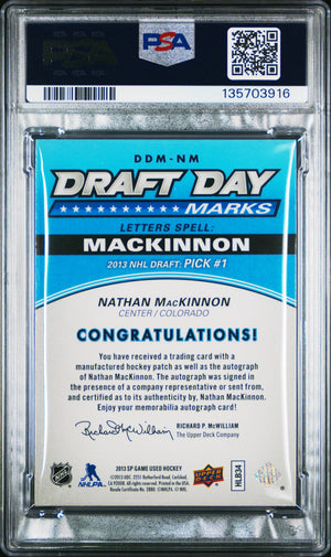 2013 Sp Game Used Draft Day Marks Rookie Patch Auto Nathan Mackinnon /35 PSA 10 