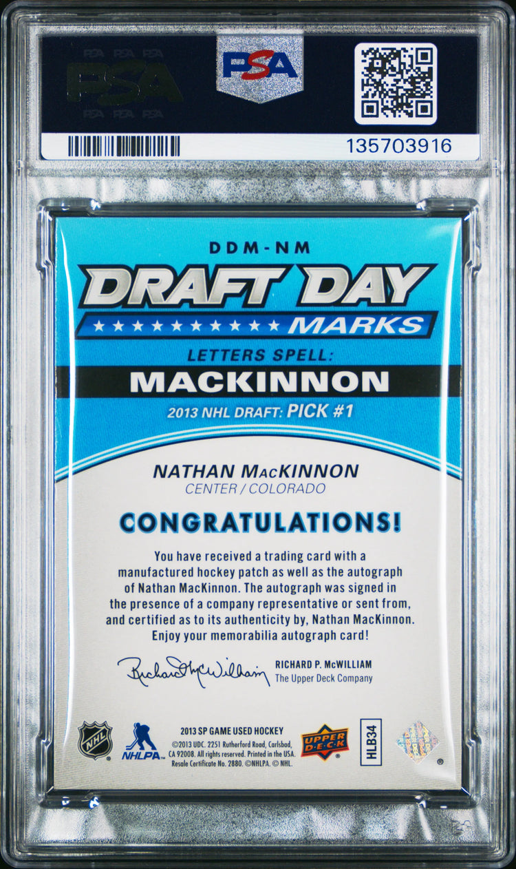 2013 Sp Game Used Draft Day Marks Rookie Patch Auto Nathan Mackinnon /35 PSA 10 