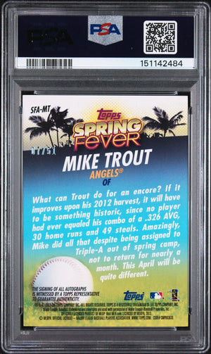 2013 Topps Spring Fever Auto Mike Trout #MT /51 PSA 10 