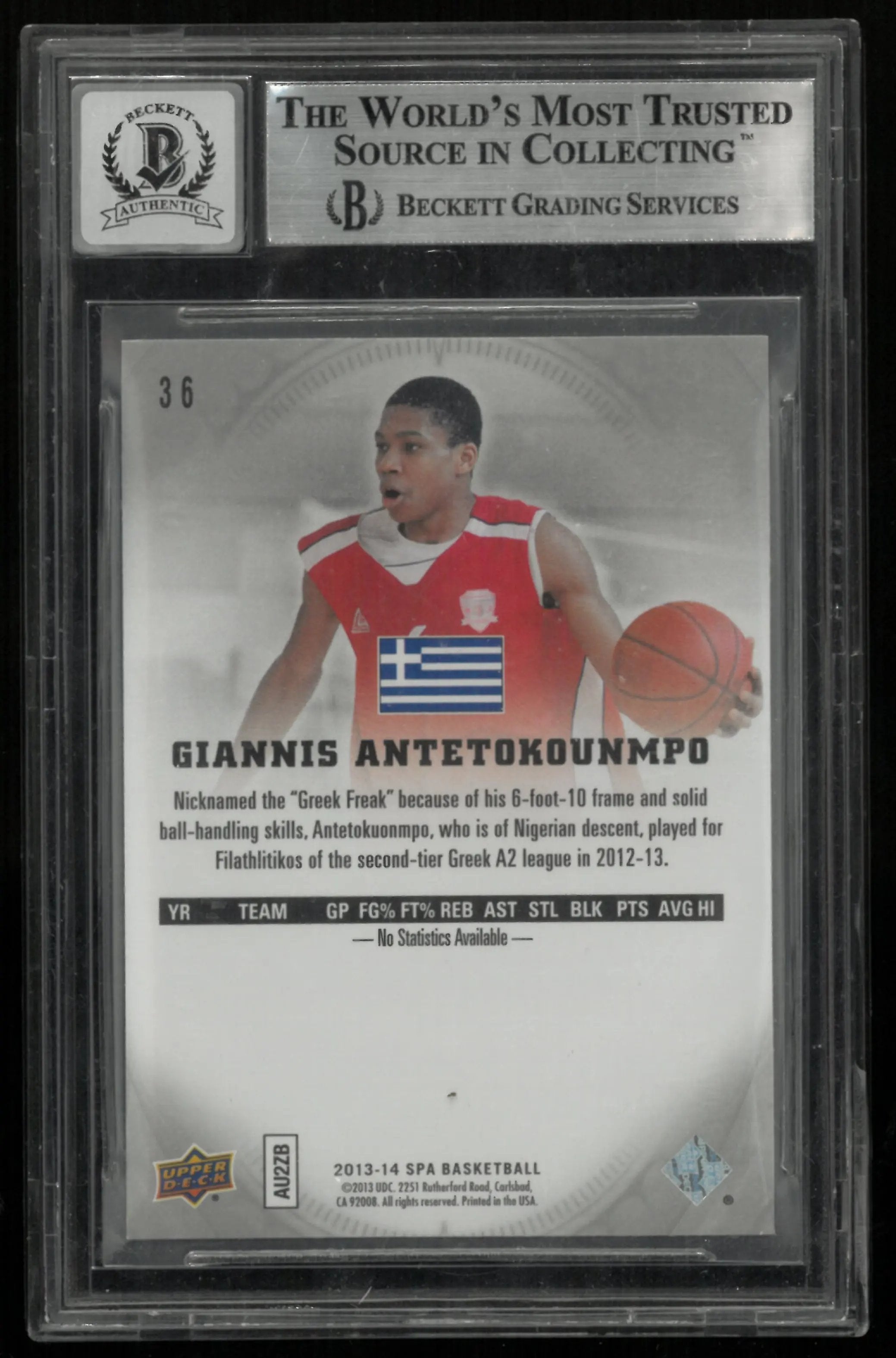 2013 UD SP Authentic Giannis Antetokounmpo IN Person Auto #36 BGS Authentic 