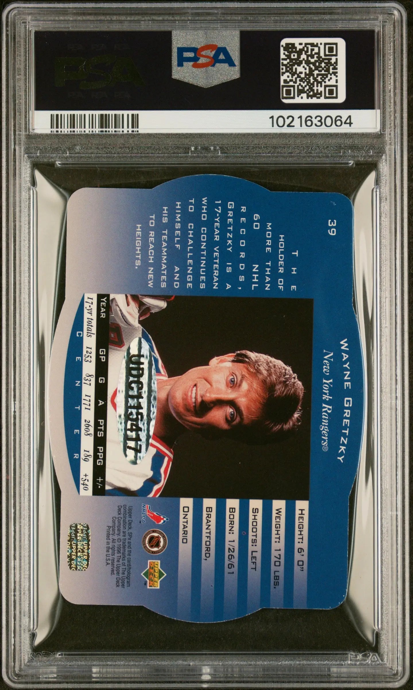2013 UD SPX Autographed Auto Buybacks Wayne Gretzky /24 PSA 8 #39 