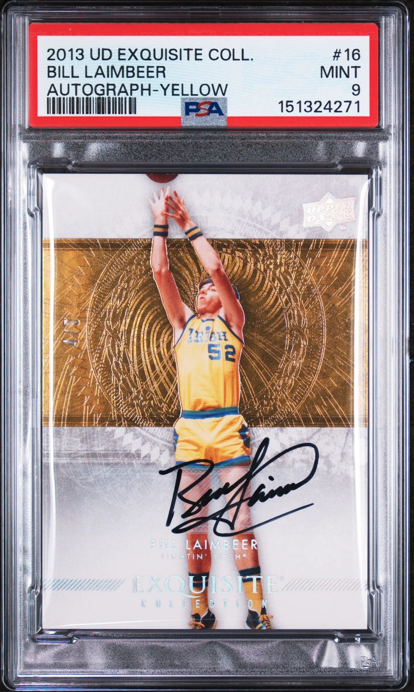 2013 Upper Deck Exquisite Collection Auto Yellow Bill Laimbeer #16 /5 PSA 9 