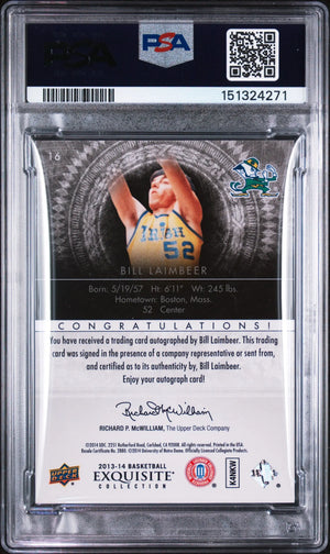 2013 Upper Deck Exquisite Collection Auto Yellow Bill Laimbeer #16 /5 PSA 9 