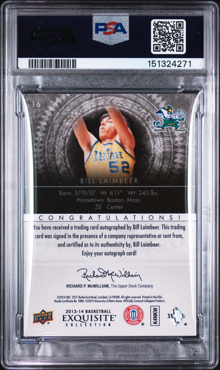 2013 Upper Deck Exquisite Collection Auto Yellow Bill Laimbeer #16 /5 PSA 9 