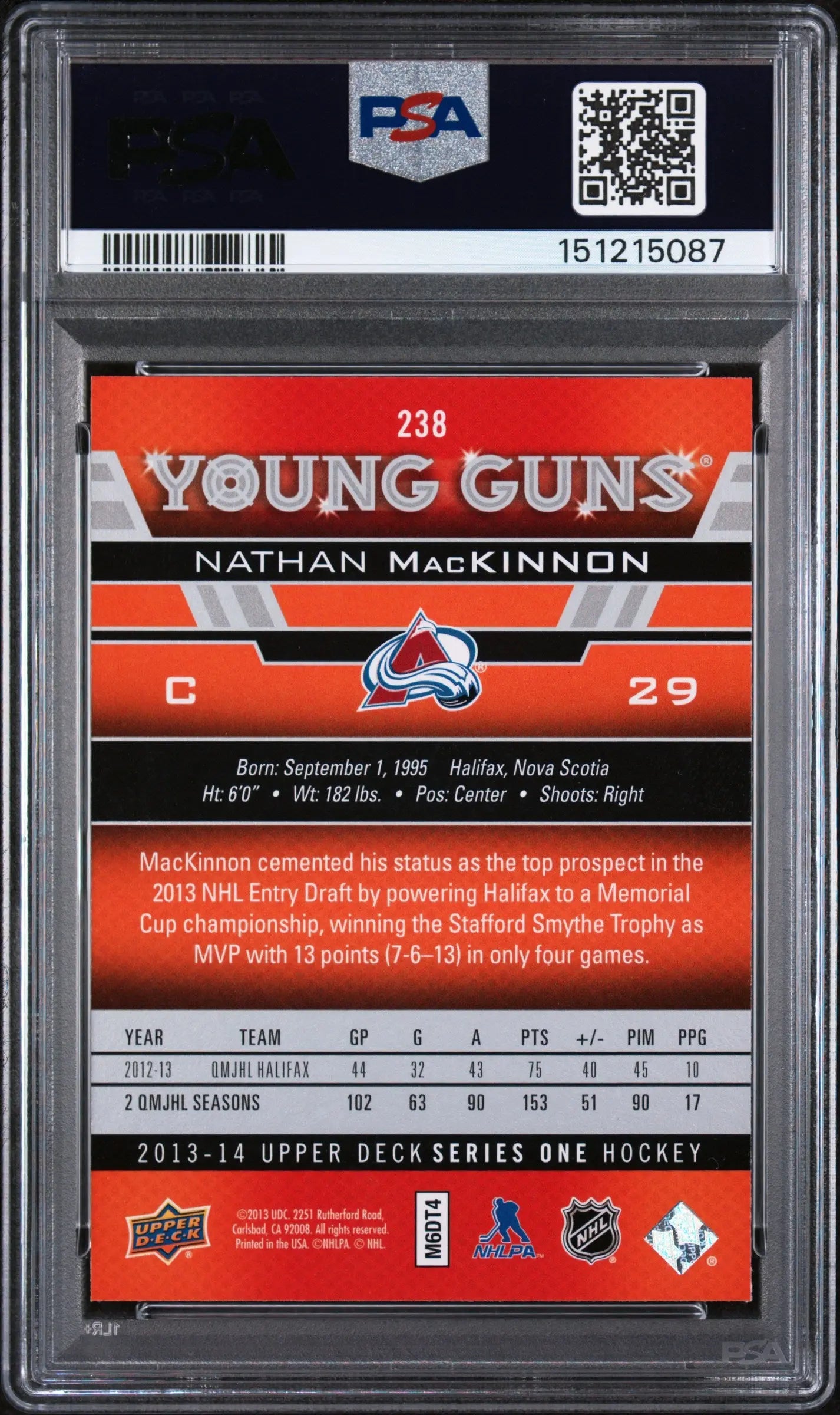 2013 Upper Deck Series One Young Guns Rookie Nathan Mackinnon RC PSA 9 
