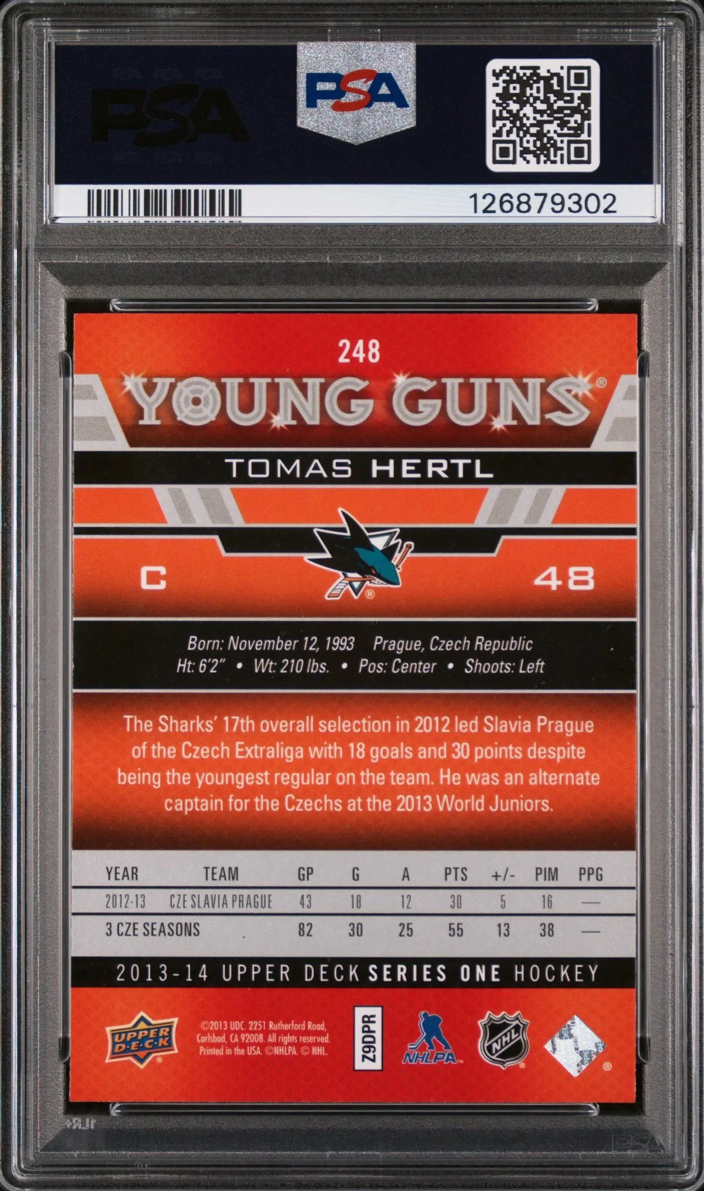 2013 Upper Deck Young Guns Tomas Hertl #248 PSA 9 