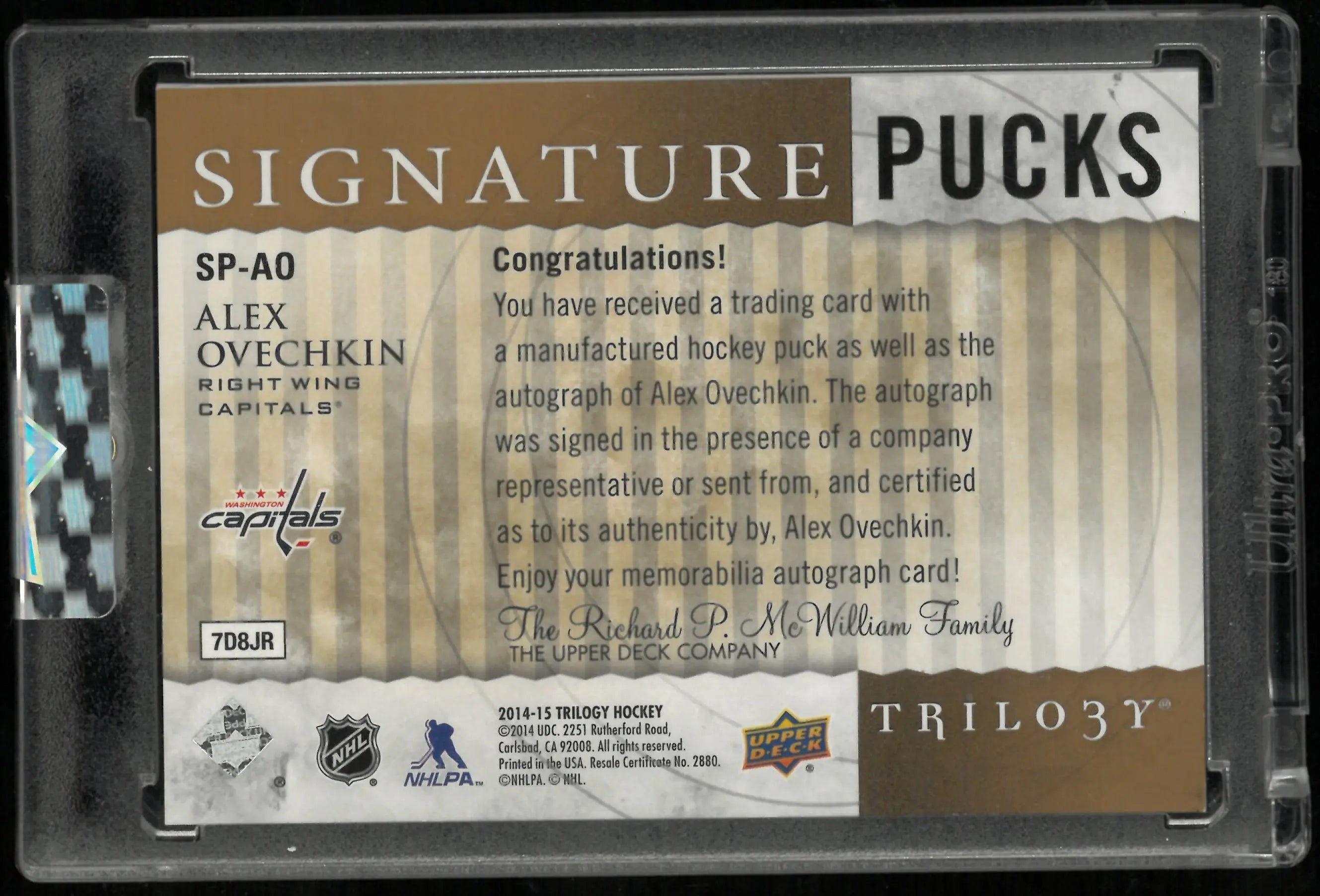 2014-15 UD Trilogy Alex Ovechkin Signature Auto Pucks 3/3 