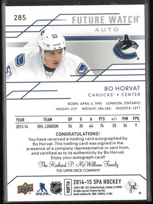 2014 - 15 Upper Deck SPA Hockey Future Watch Rookie Auto Bo Horvat /999 