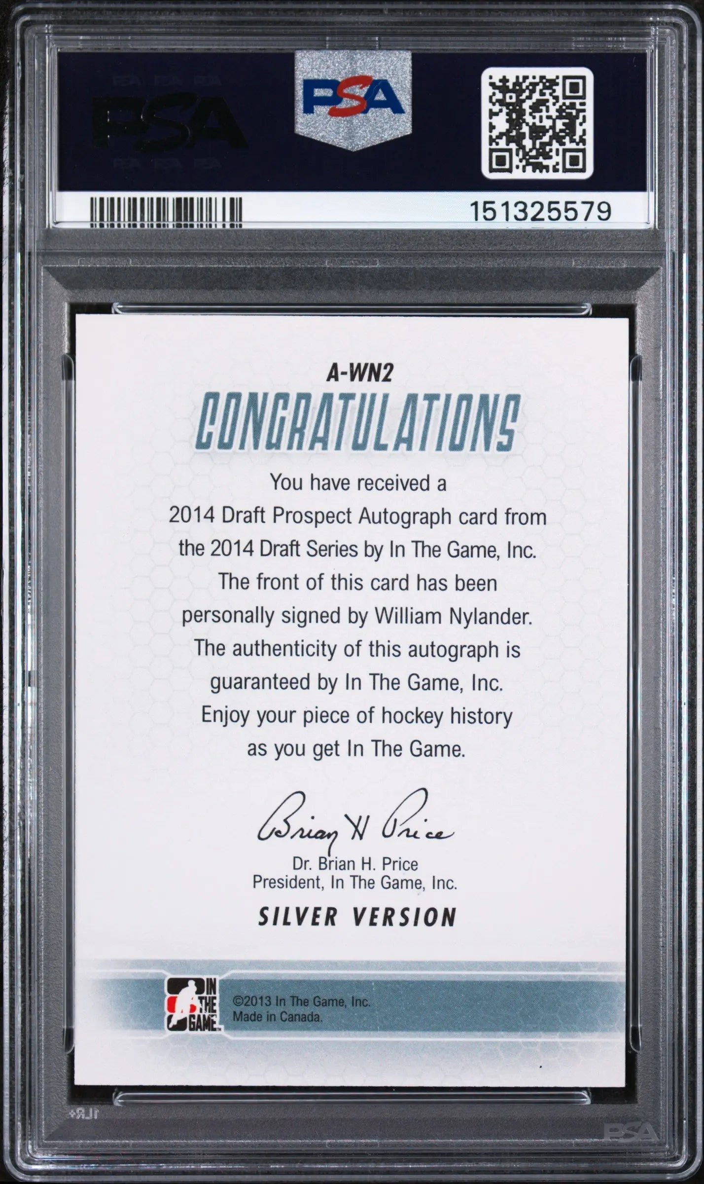 2014 Itg Draft Prospects Autographs William Nylander #AWN2 PSA 8 