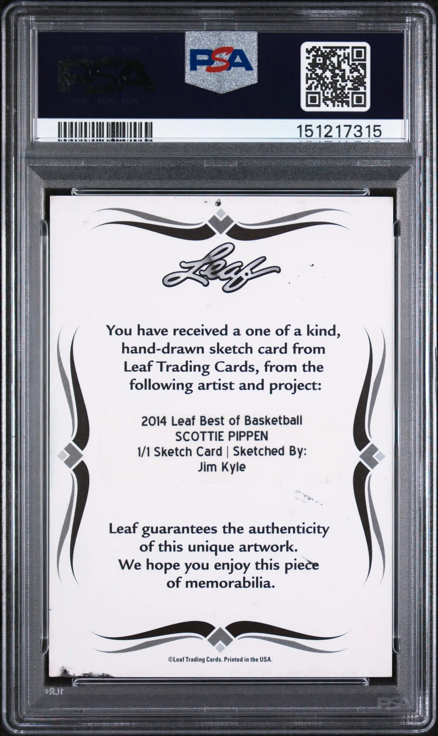 2014 Leaf Best Of Basketball Sketch Cards Jim Kyle Scottie Pippen PSA 9 