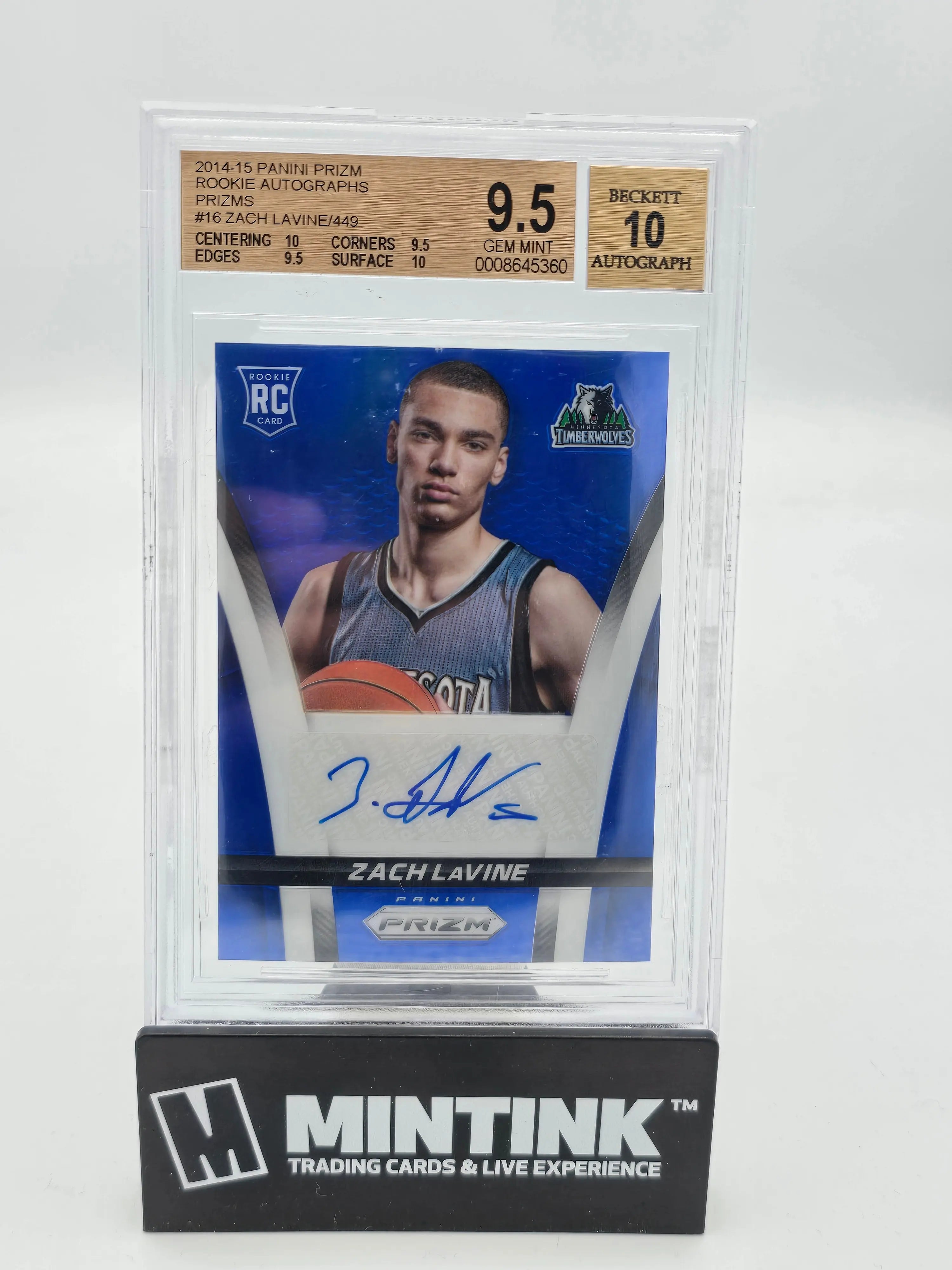 2014 Panini Prizm Basketball Zach LaVine RC Rookie Blue Prizm Auto BGS 9.5 /449 