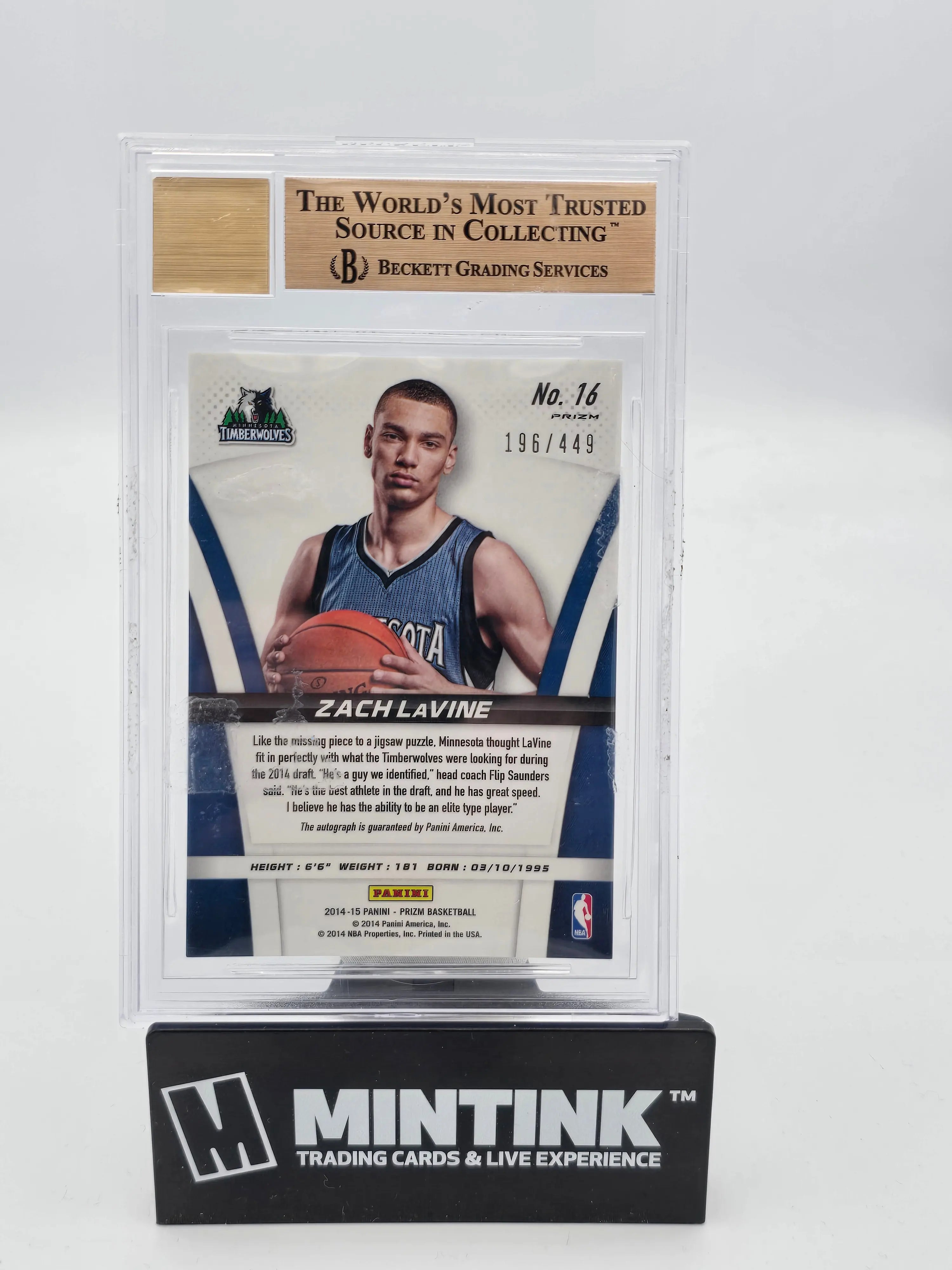 2014 Panini Prizm Basketball Zach LaVine RC Rookie Blue Prizm Auto BGS 9.5 /449 