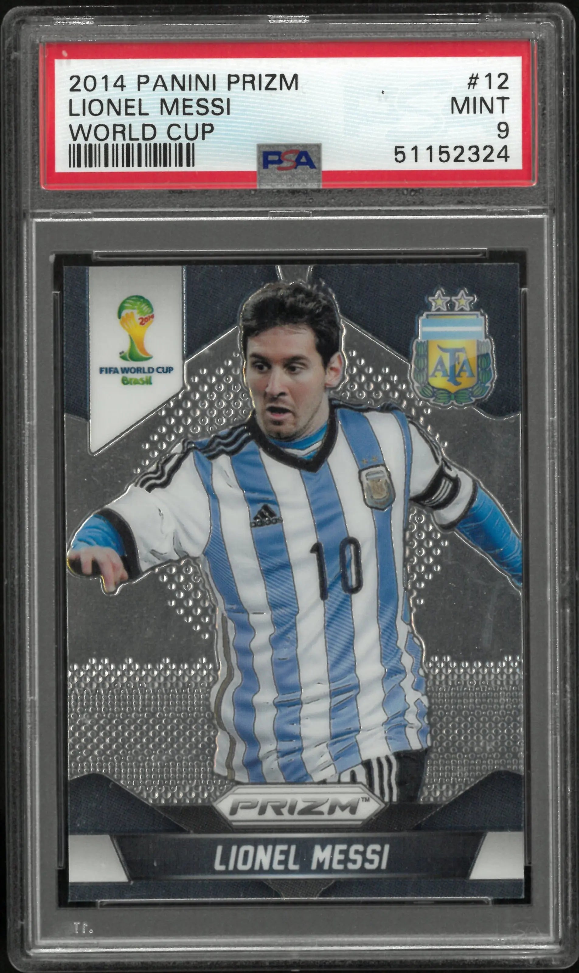 2014 Panini Prizm Brasil World Cup Lionel Messi GOAT #12 PSA 9 