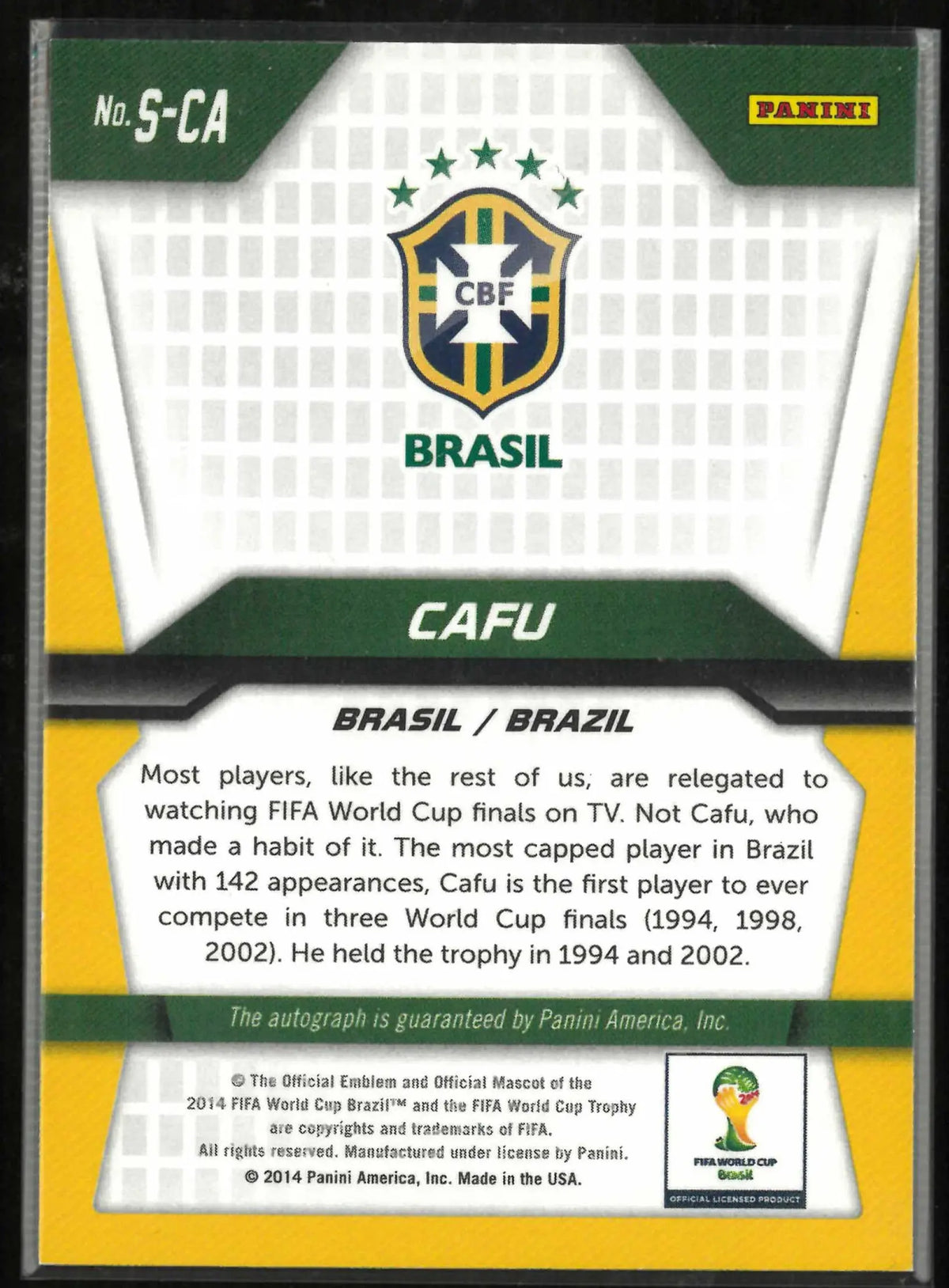 2014 Panini Prizm FIFA World Cup Autograph Cafu Auto 