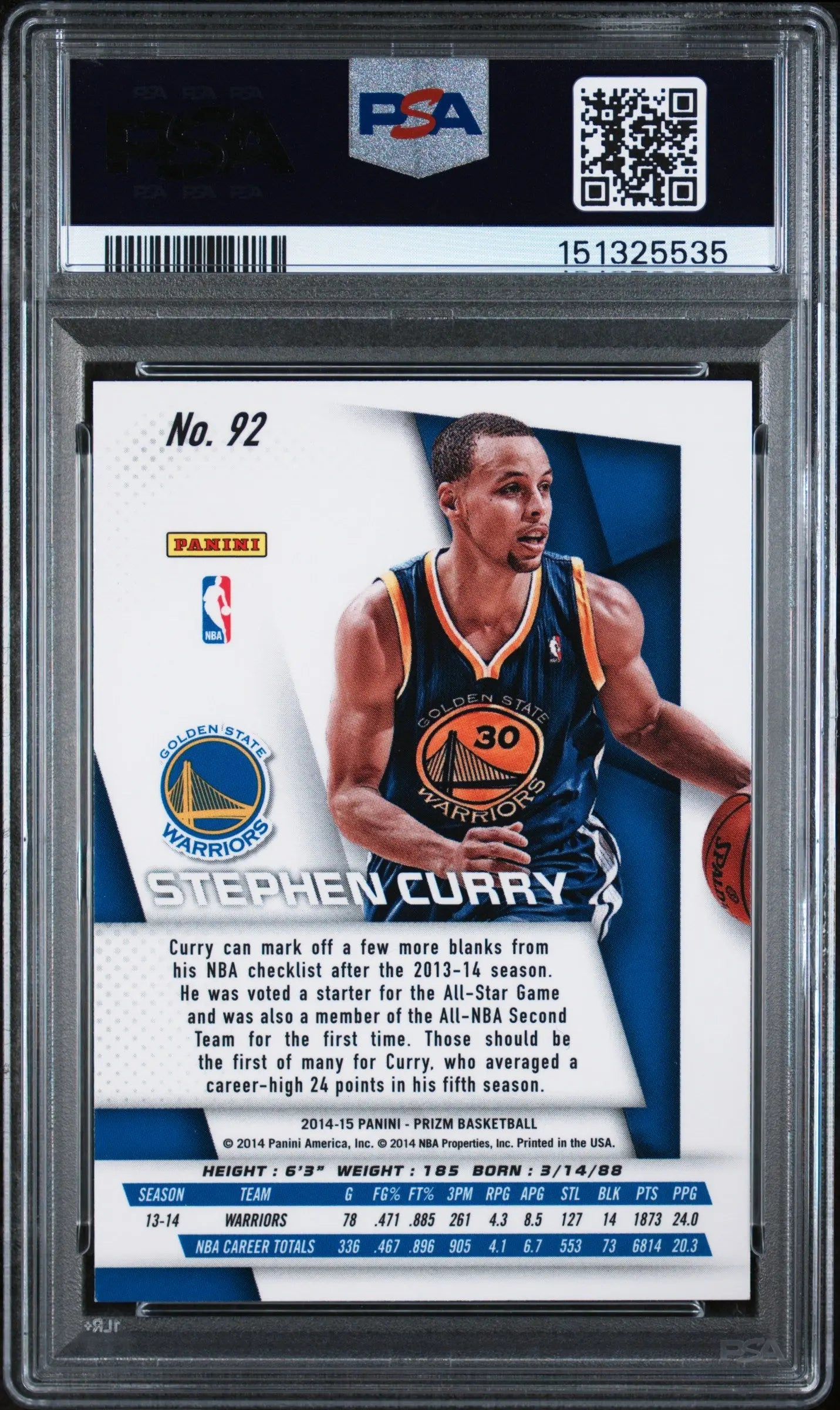 2014 Panini Prizm Stephen Curry PSA 9 