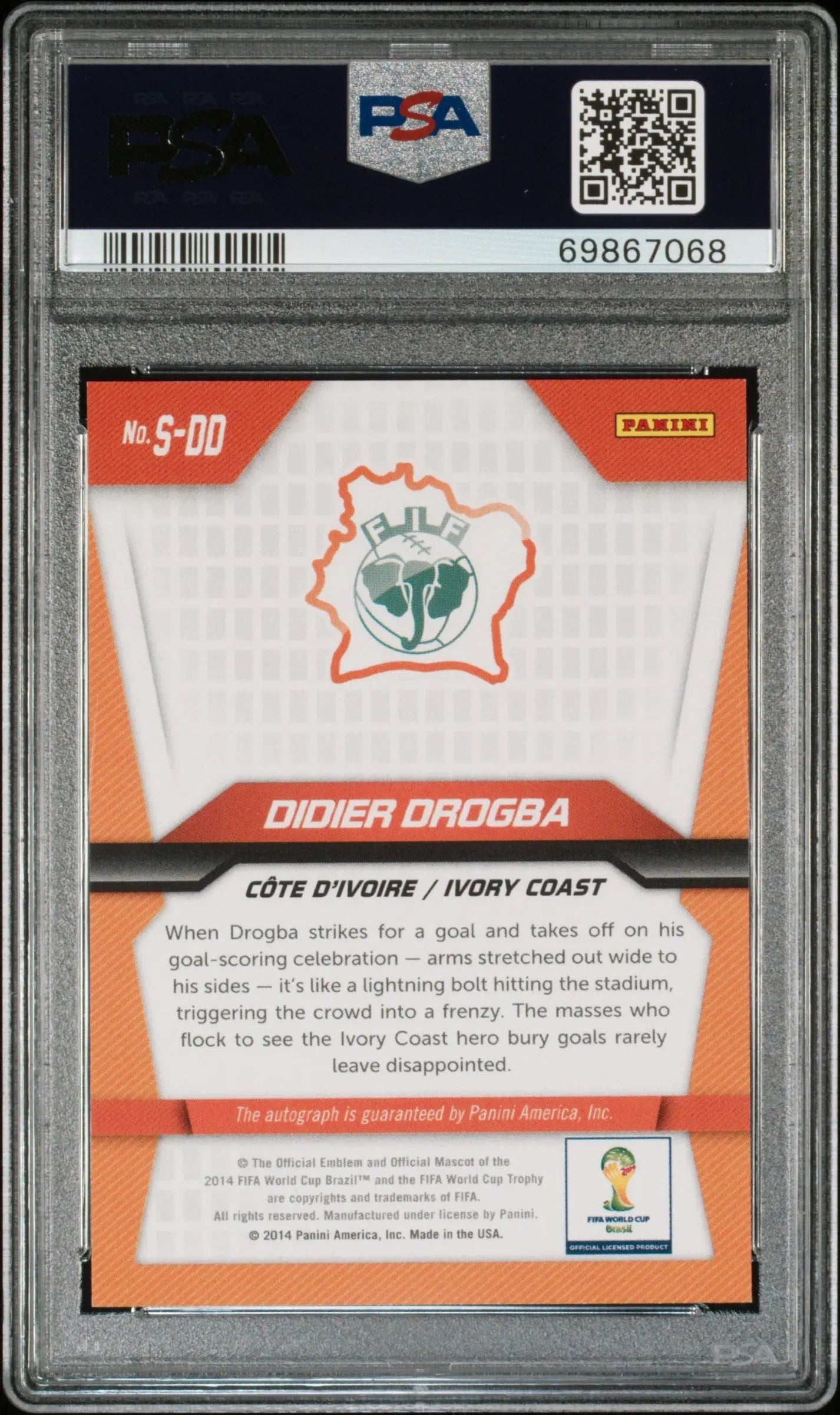 2014 Panini Prizm World Cup Signatures Autograph Didier Drogba Auto PSA 10 
