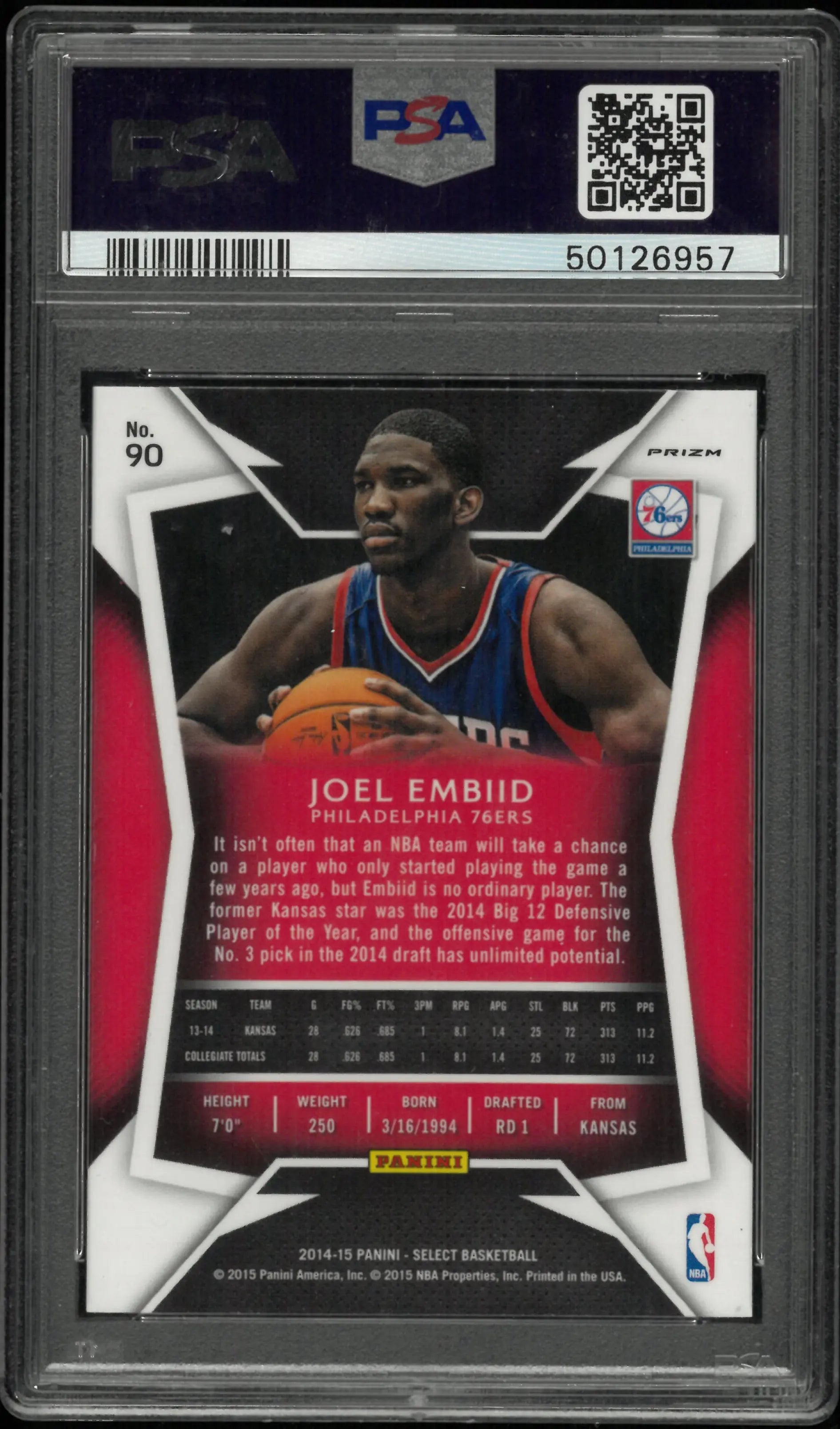 2014 Panini Select Joel Embiid #90 Silver Prizm PSA 9 